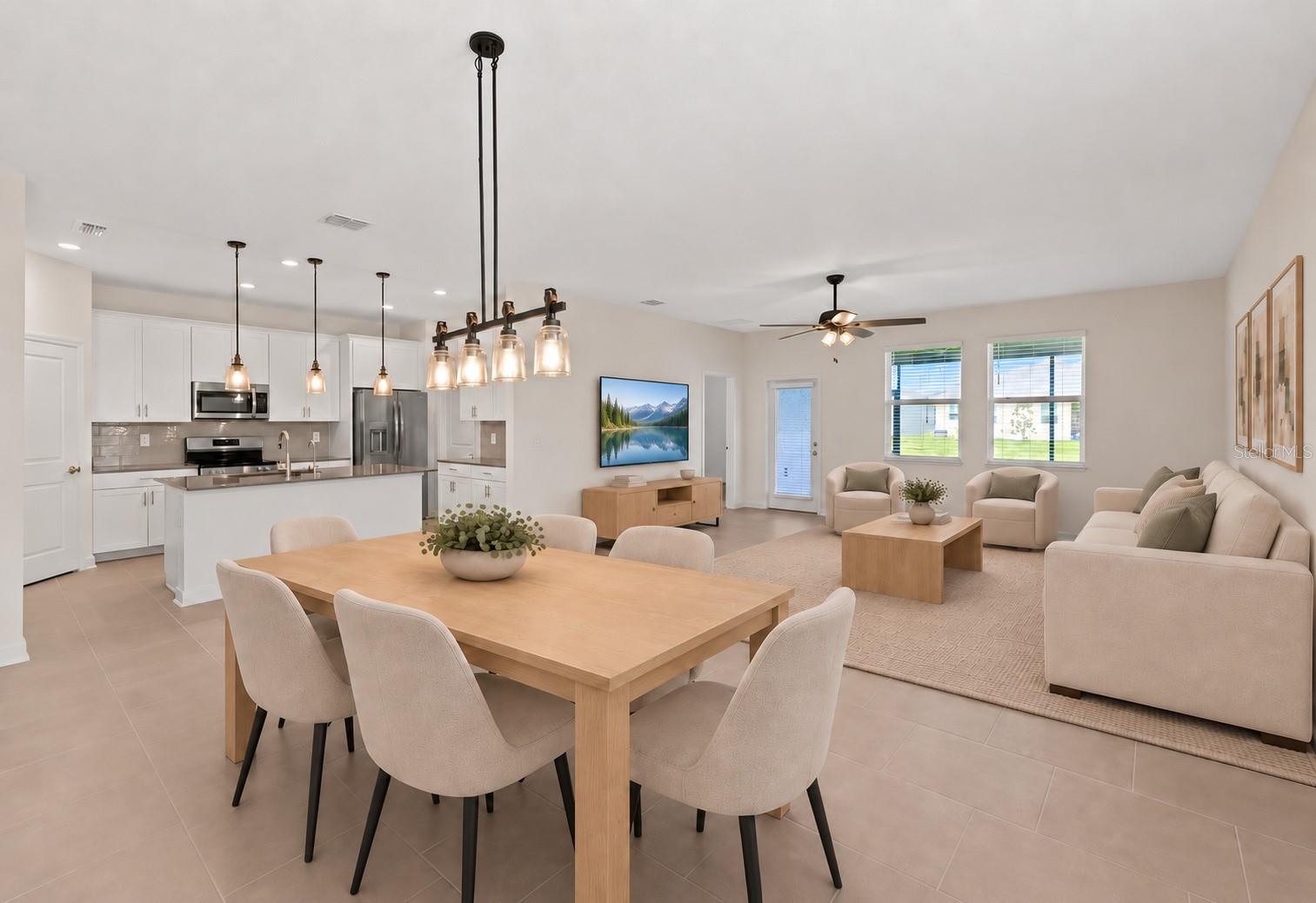 Dining room overlooking kitchen and living room.