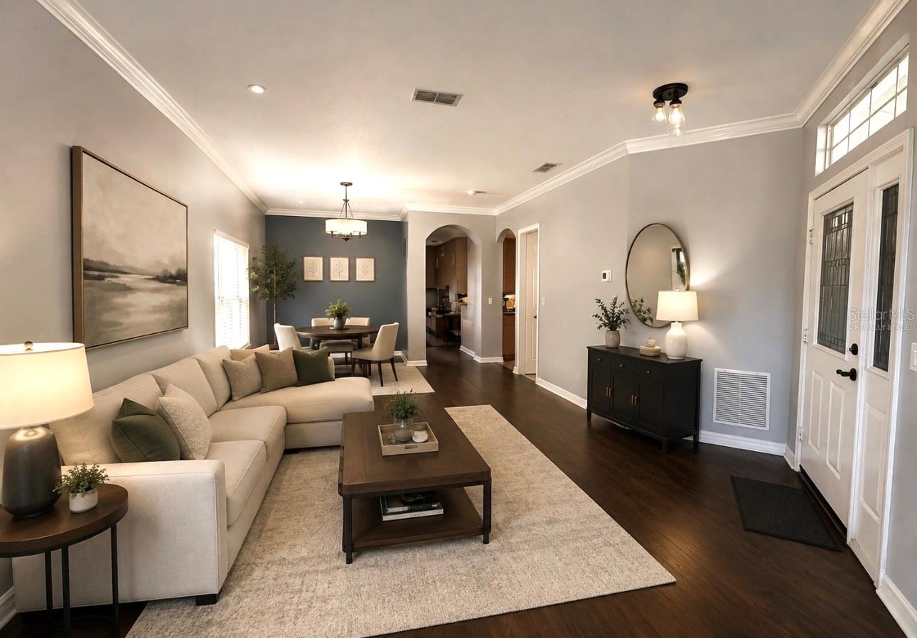 Virtually staged Living & Dining room