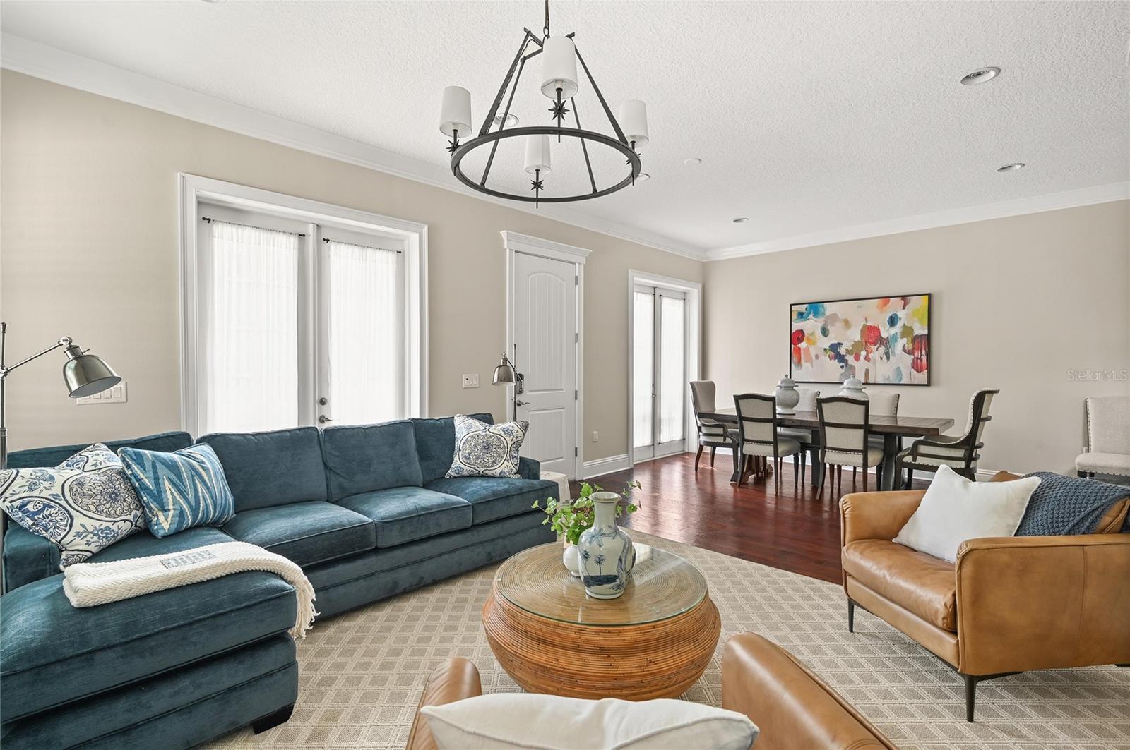 The layout provides ample space for a large dining table.