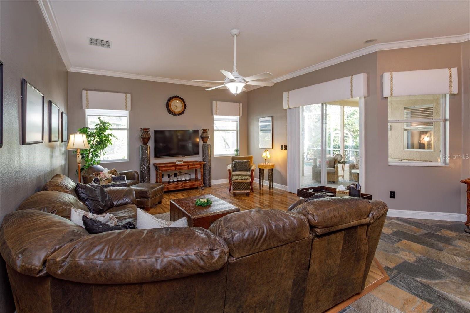 family room views to pool and lanai