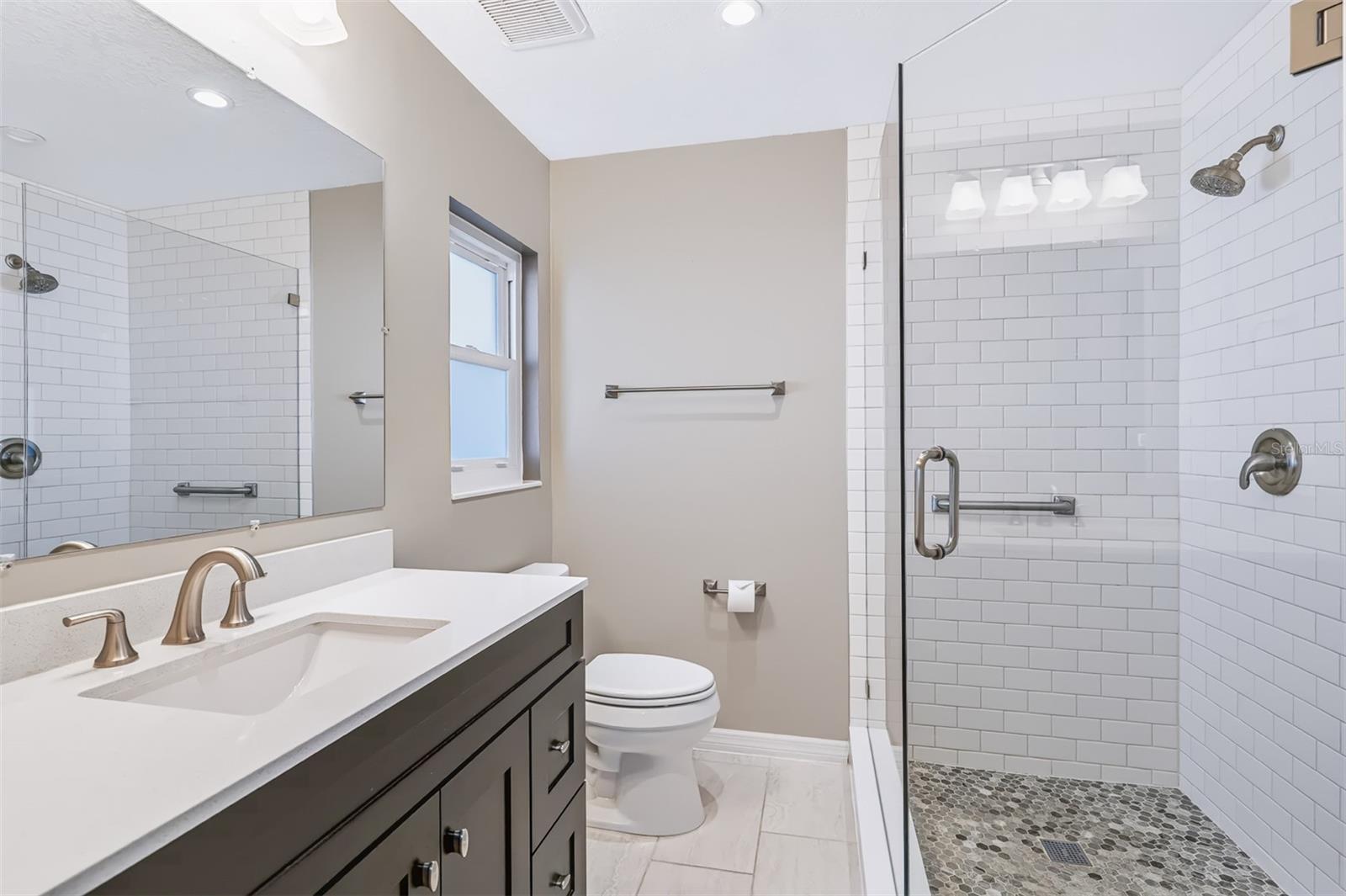 Primary Ensuite Bathroom with Granite Top Vanity with Soft-Close Drawers & Cabinets