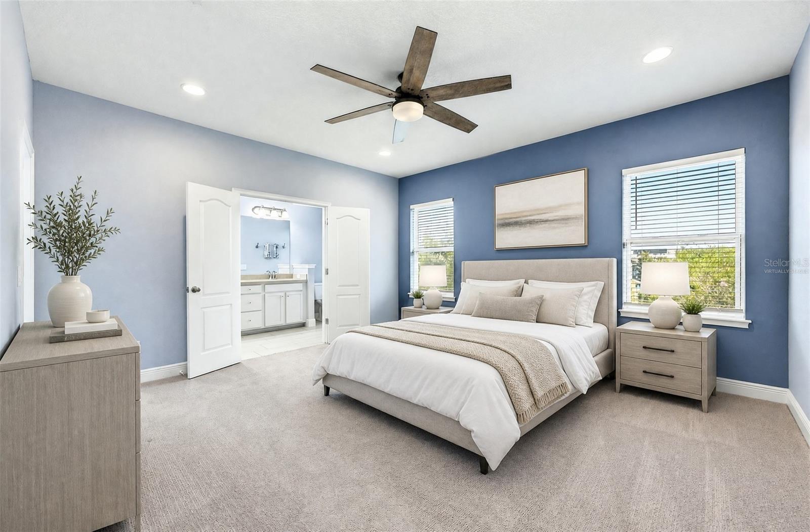 Spacious primary suite. Virtually Staged.