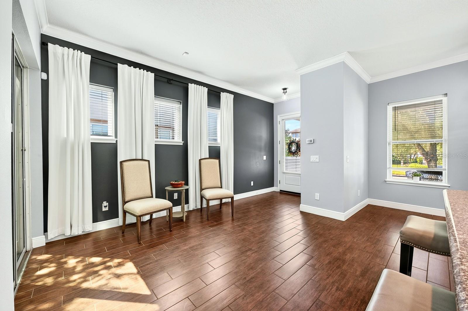 Many windows let the natural light pour in.