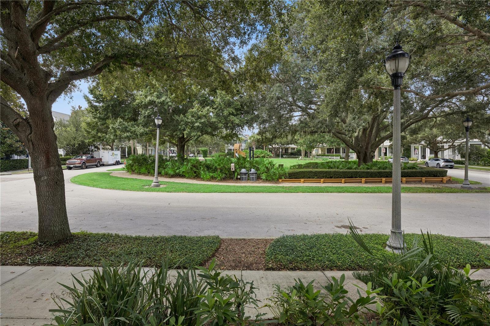 Serene park view from front porch