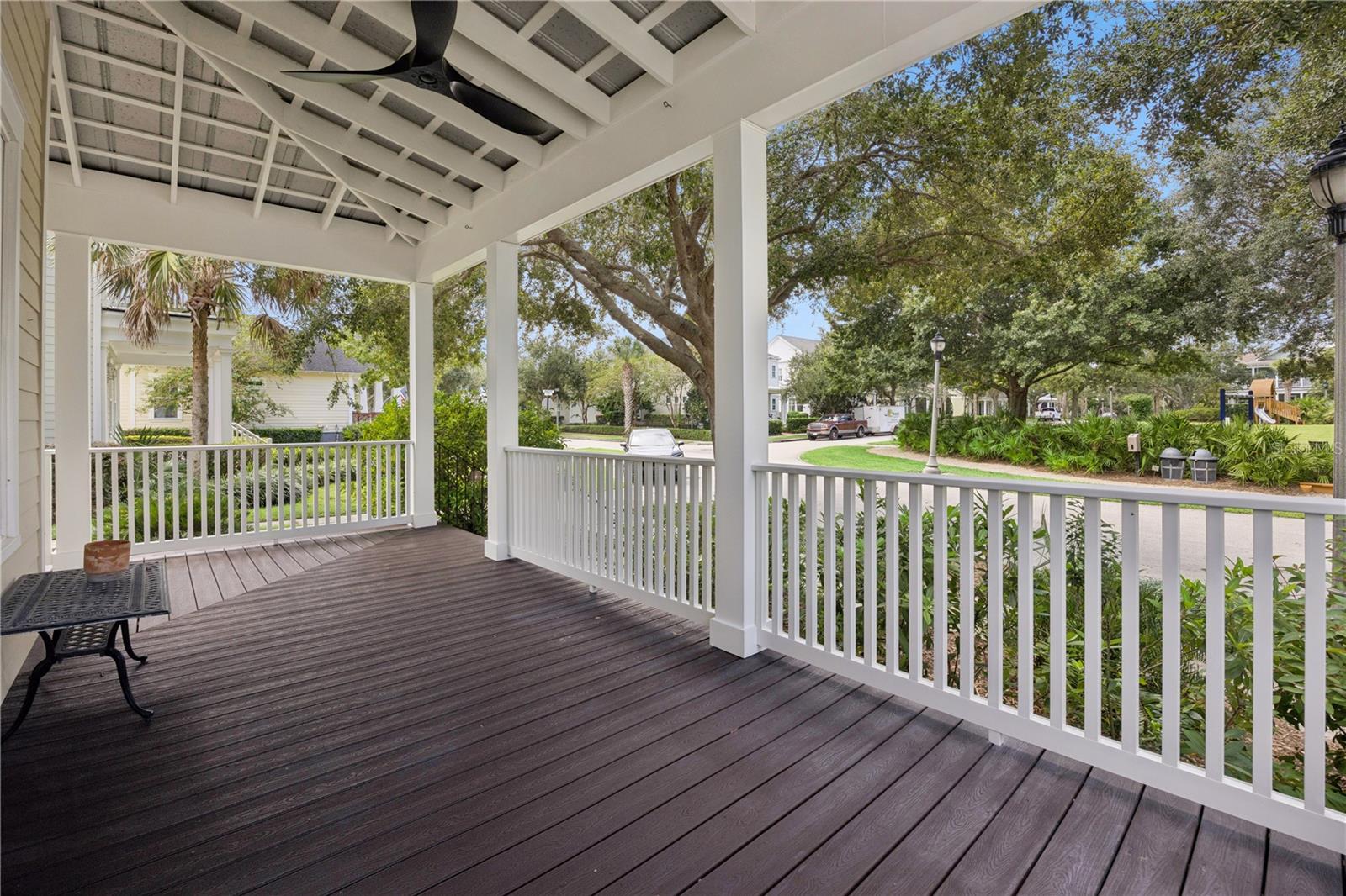 Spacious front porch overlooking park