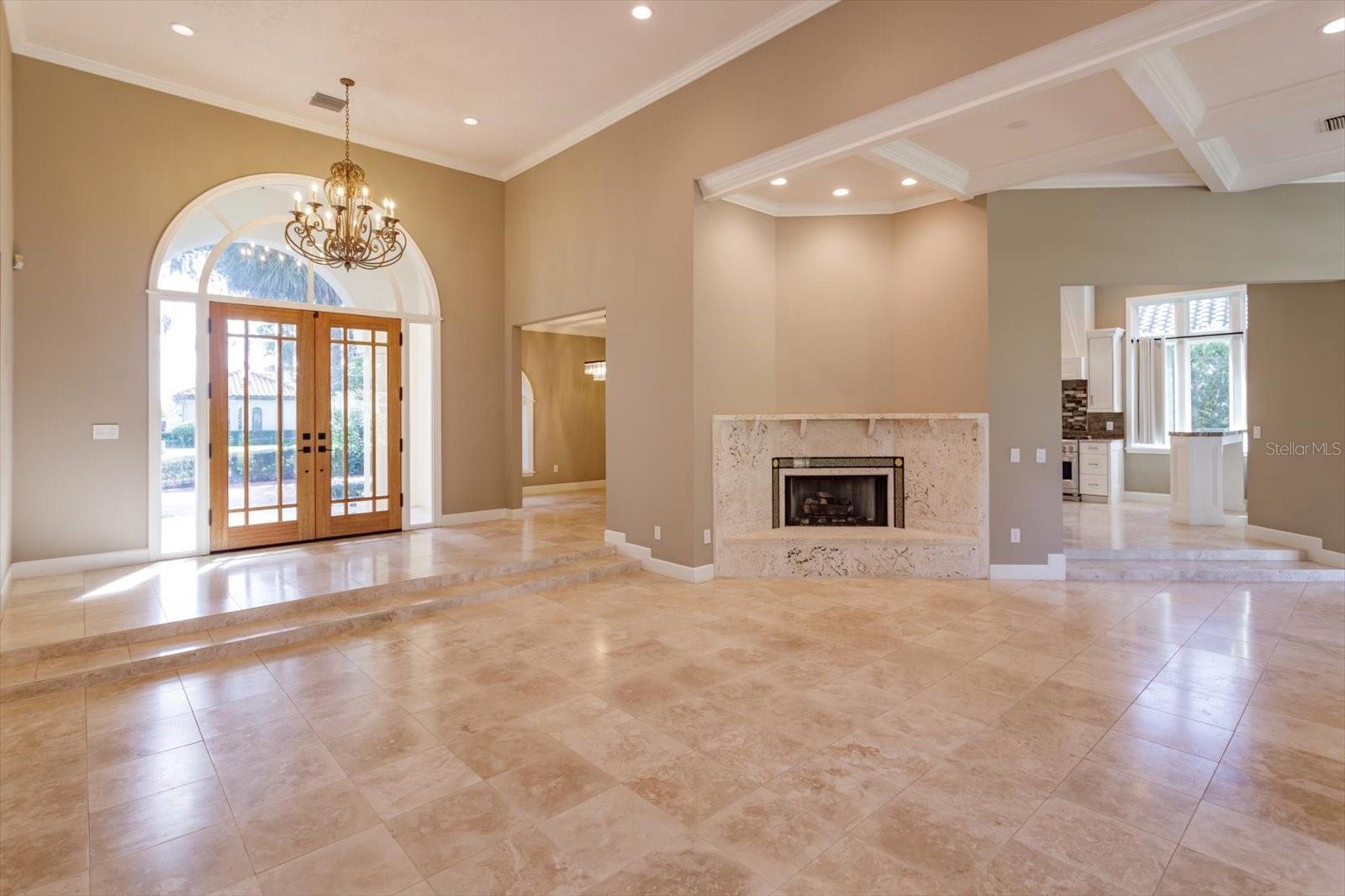 Foyer/Living room with Fireplace