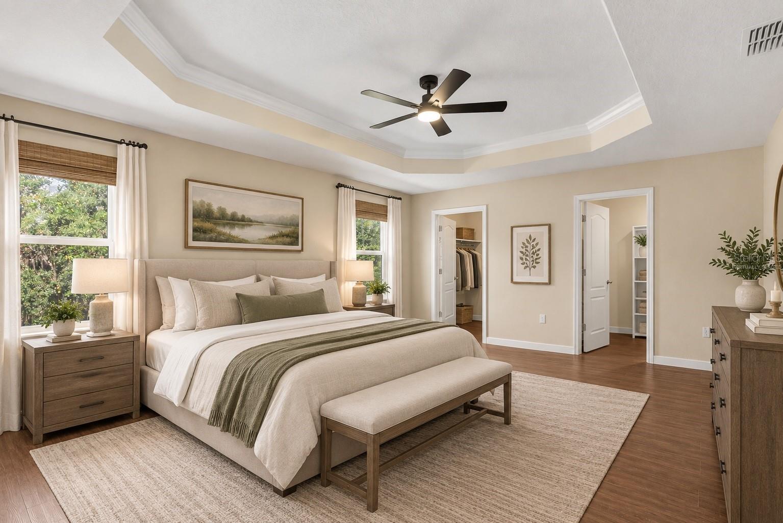 Virtually staged primary bedroom