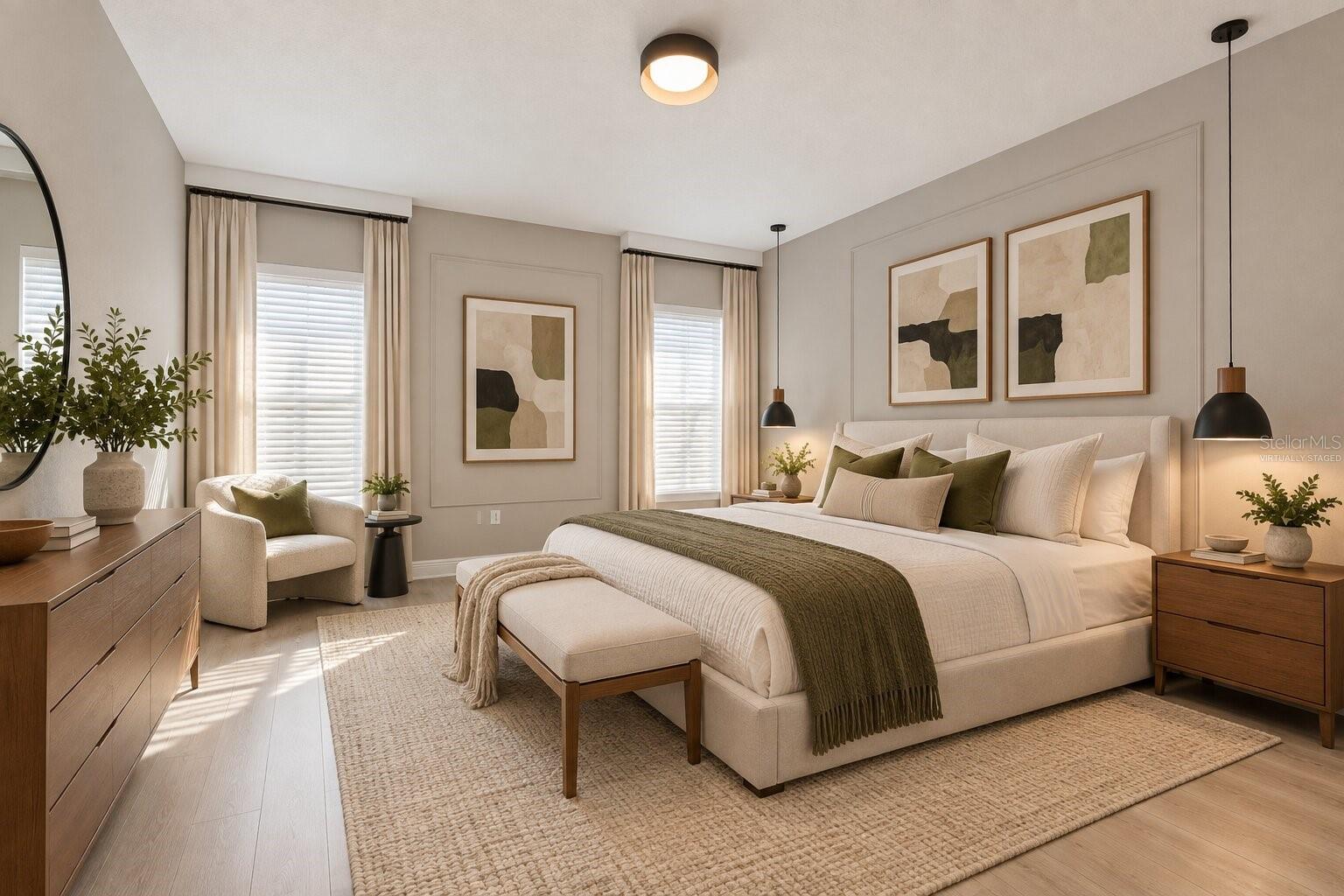 Virtually Staged! Spacious primary bedroom with a relaxing atmosphere.