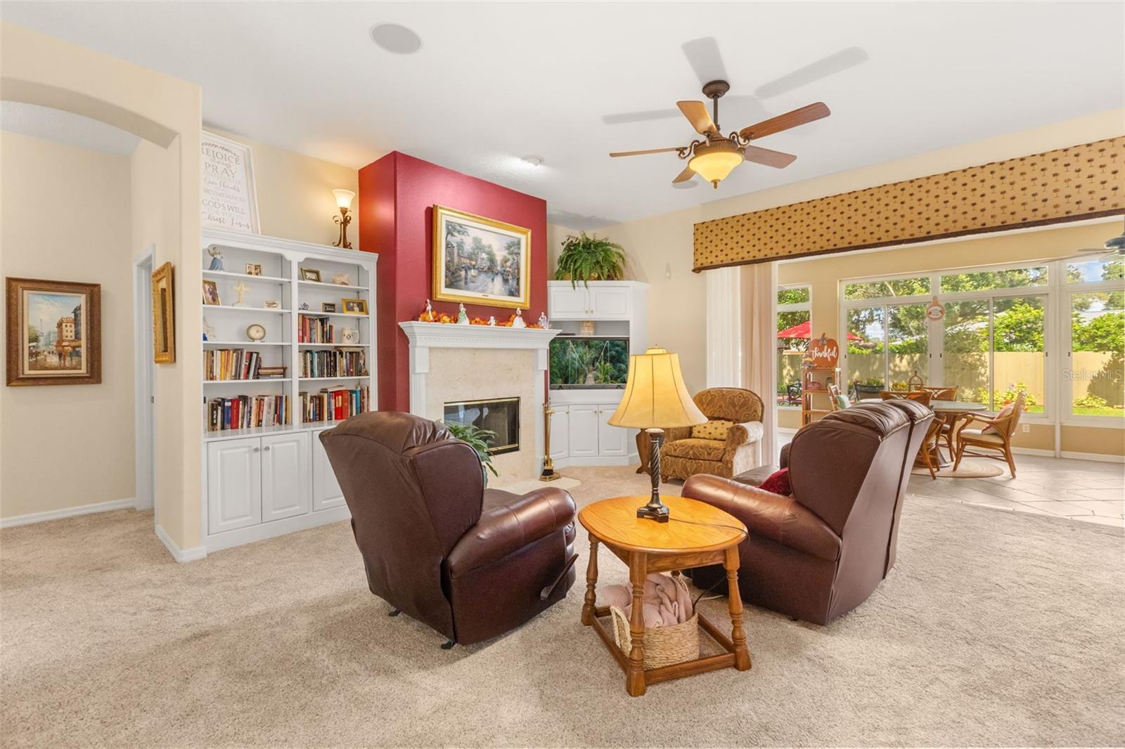 Family Room with Built Ins and Fireplace