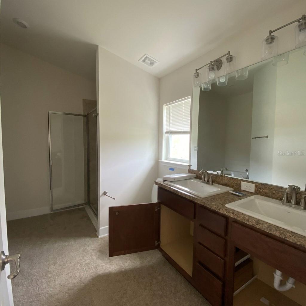Primary En-Suite with Double Sink, Shower and Soaking Tub.