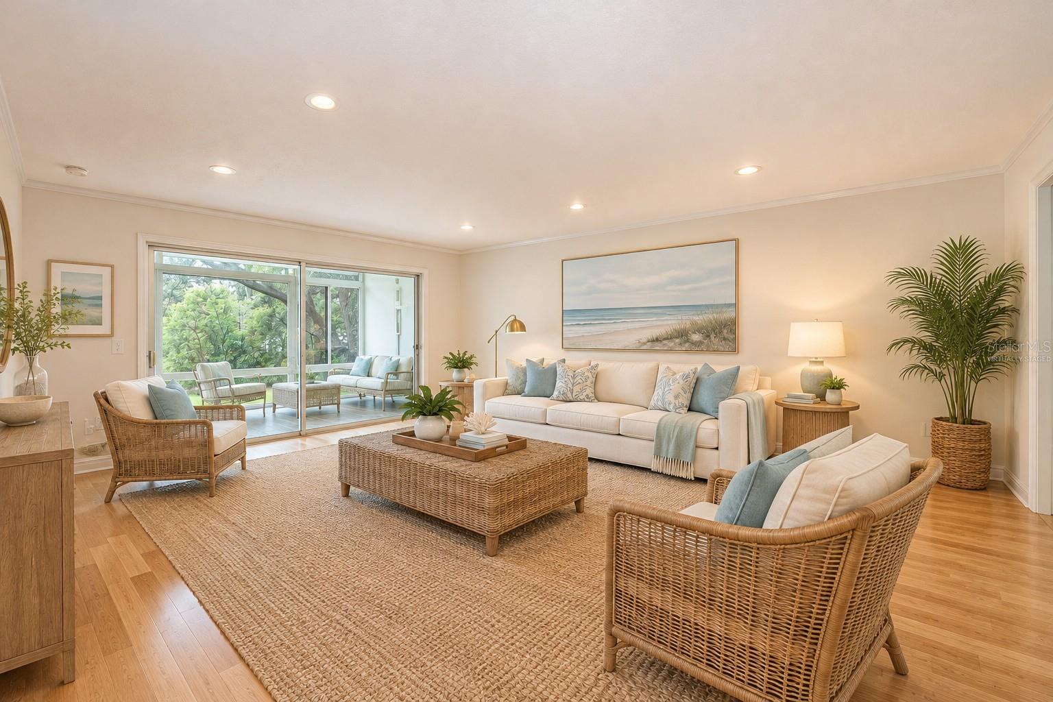 Living room from front entry way. Virtually staged.