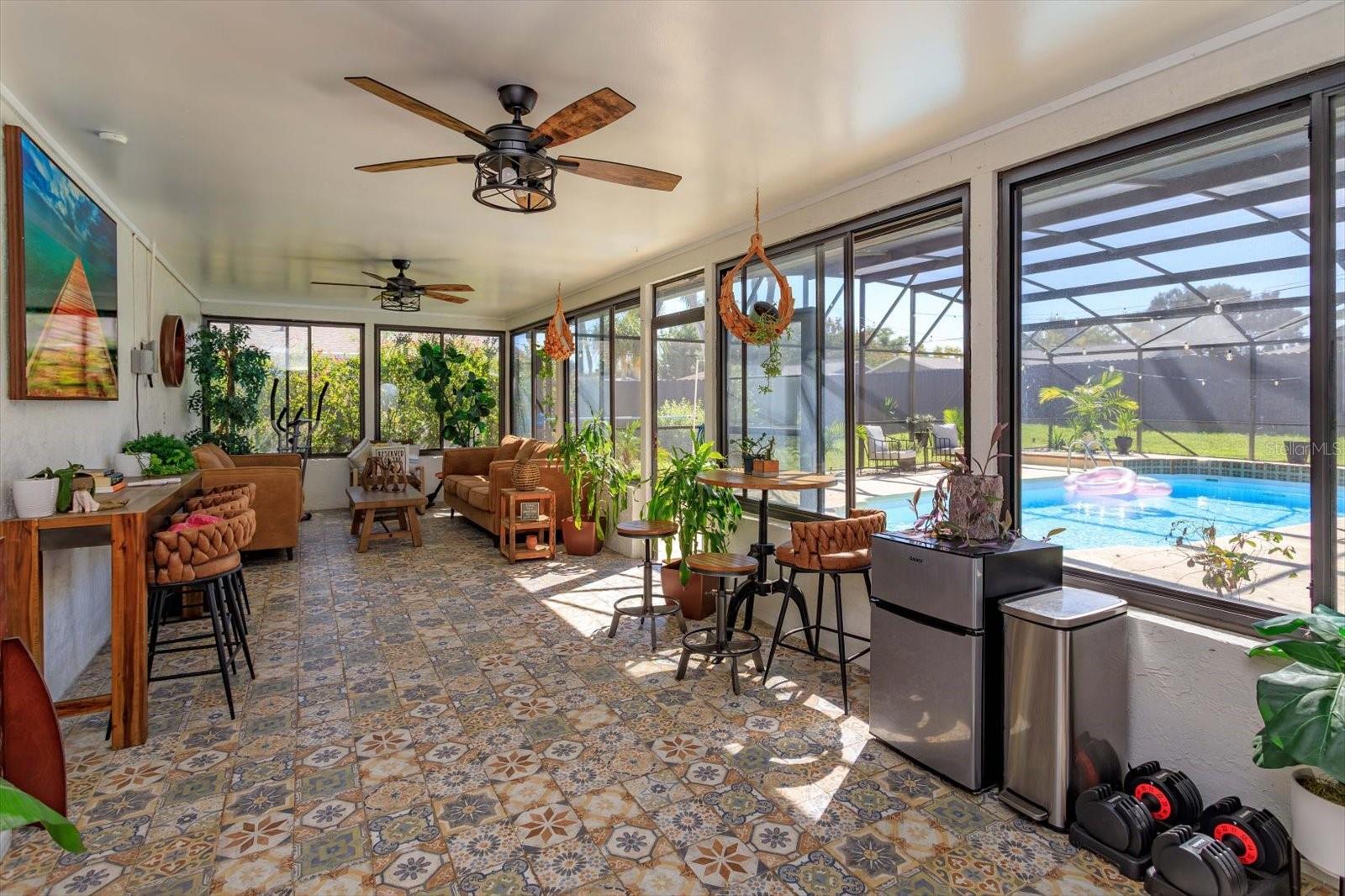Fantastic enclosed lanai with new ceiling fans
