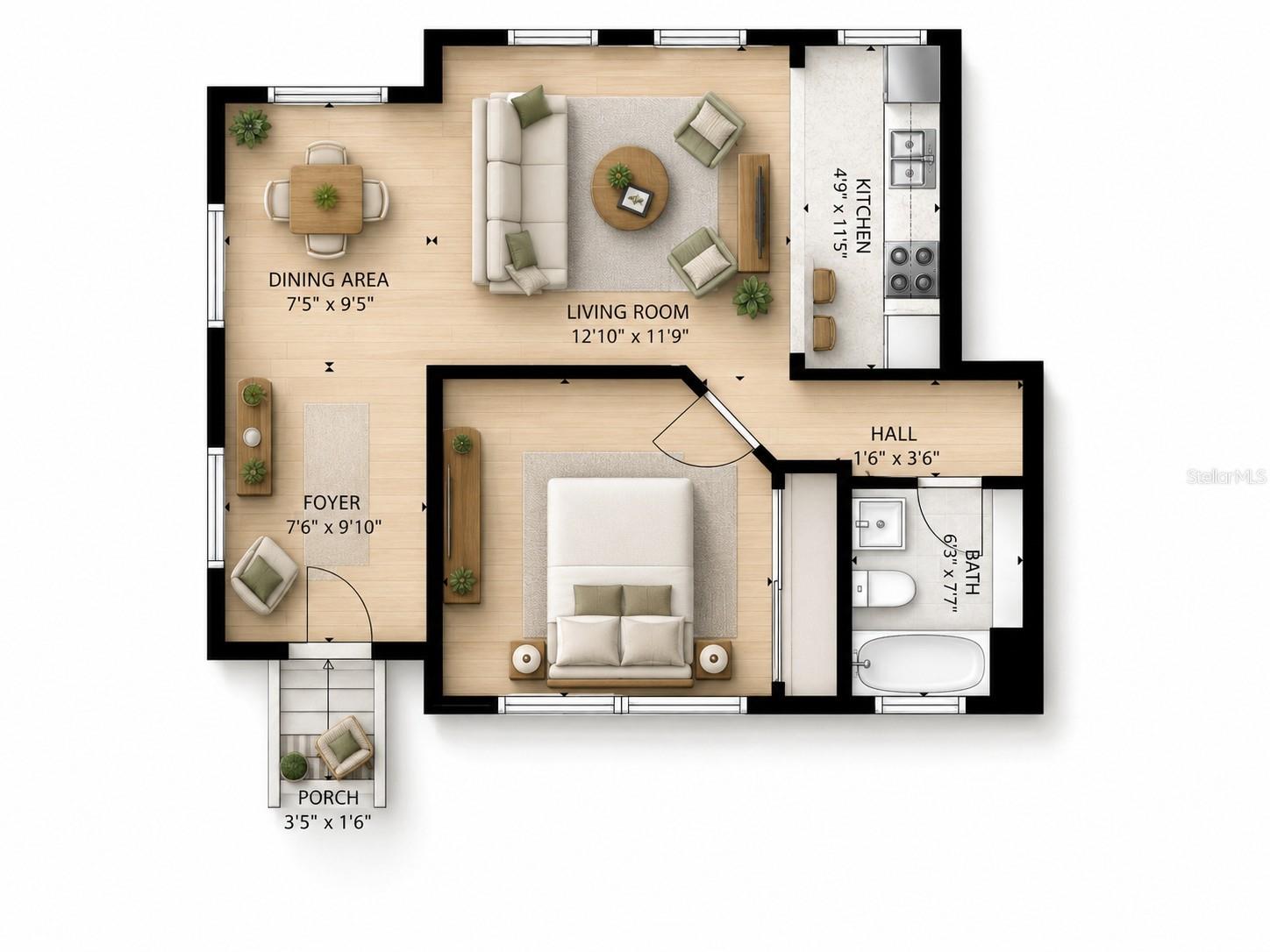 Floor Plan - Front Unit - Sample Furniture Layout