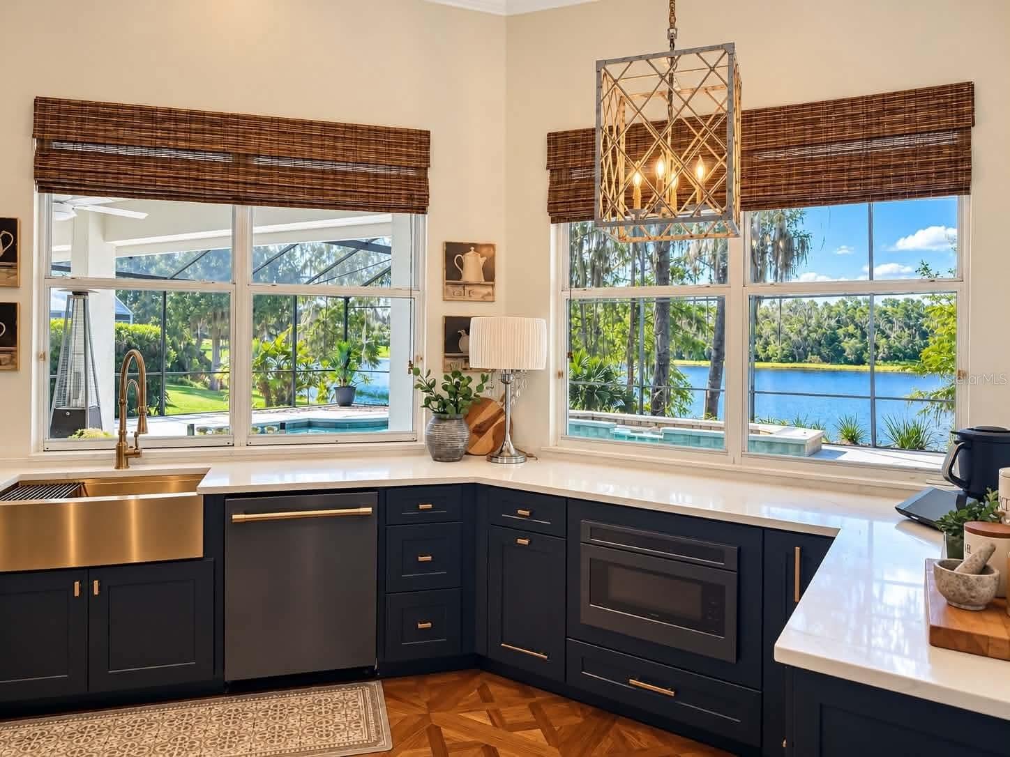 Brand new chic kitchen with lake views
