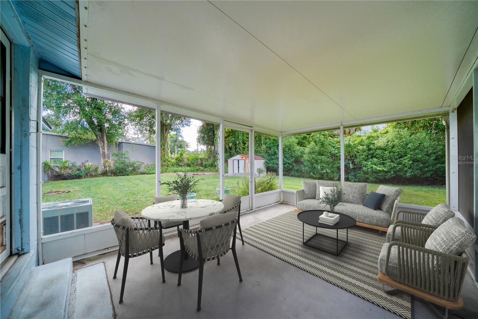 Screened porch virtually staged.