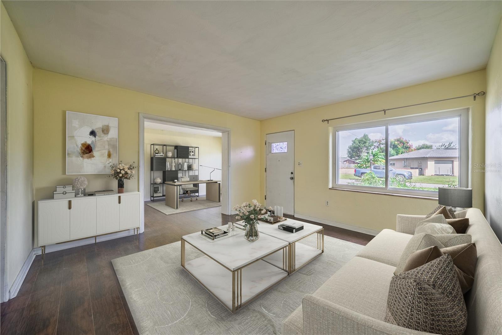 Living room virtually staged.