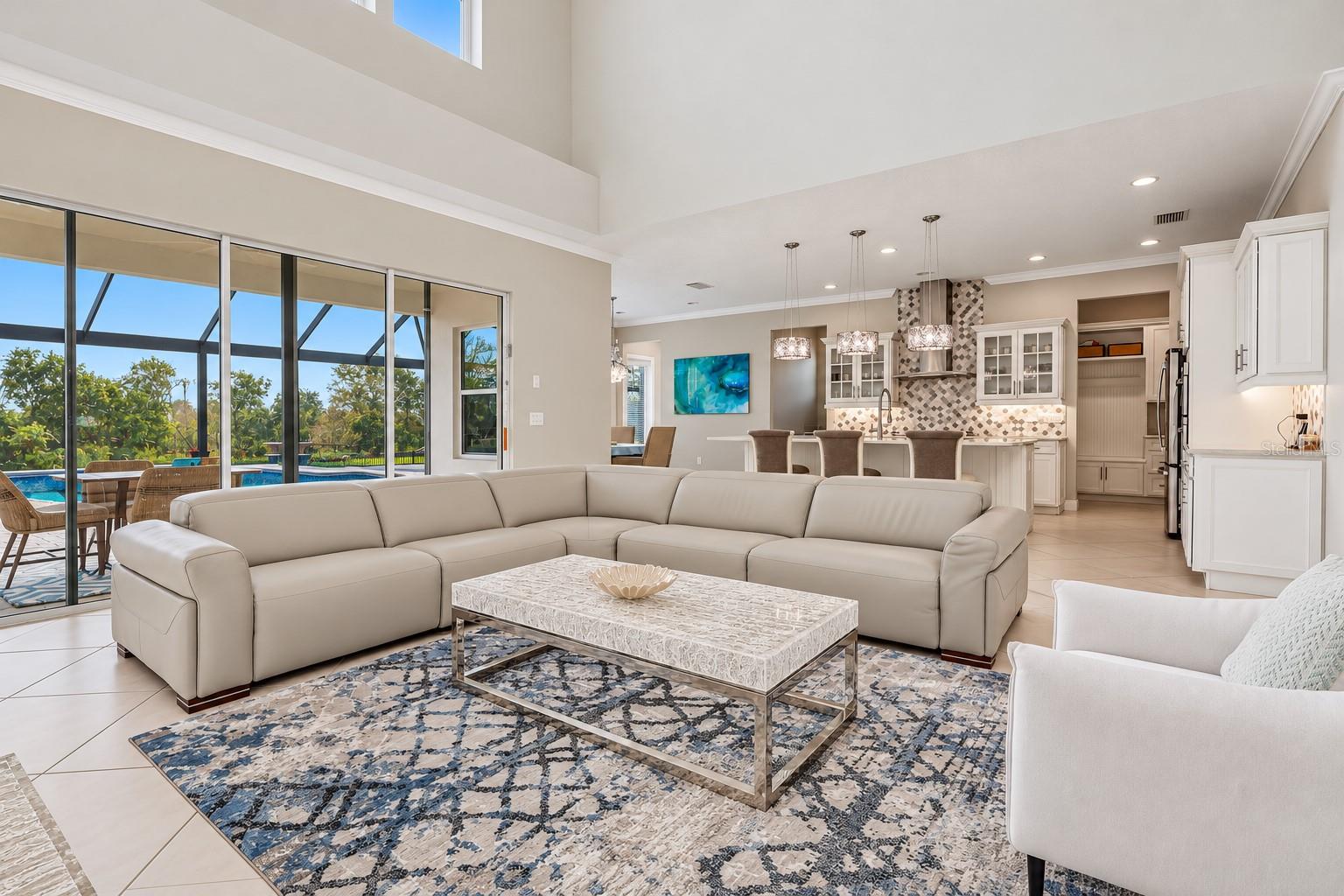 Light, bright and open two story living room.