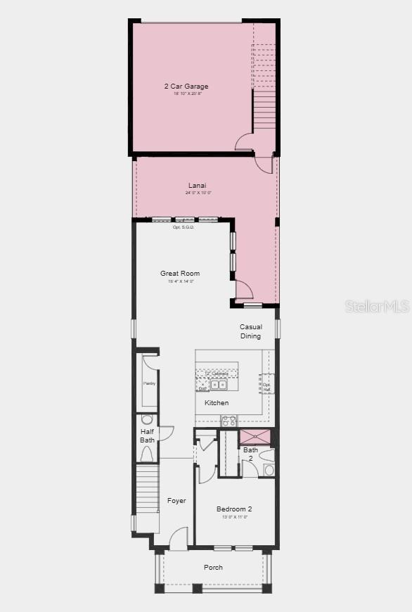 First Floor Plan - Additional Highlights Include: 8' interior doors, wet bar at game room, shower in place of tub at bath 2, luxury vinyl plank flooring and quartz countertops