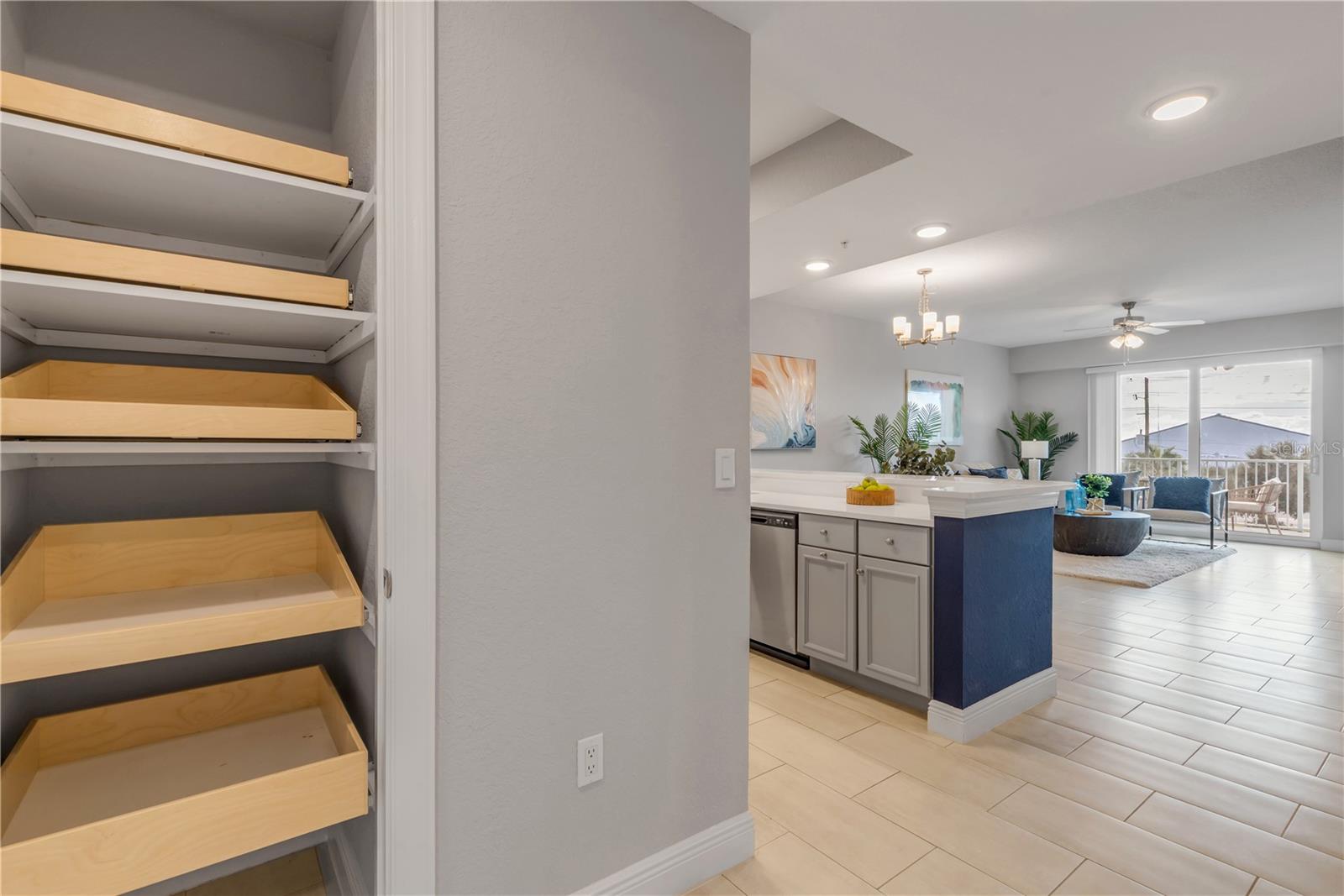 Hall closet with pull out shelves