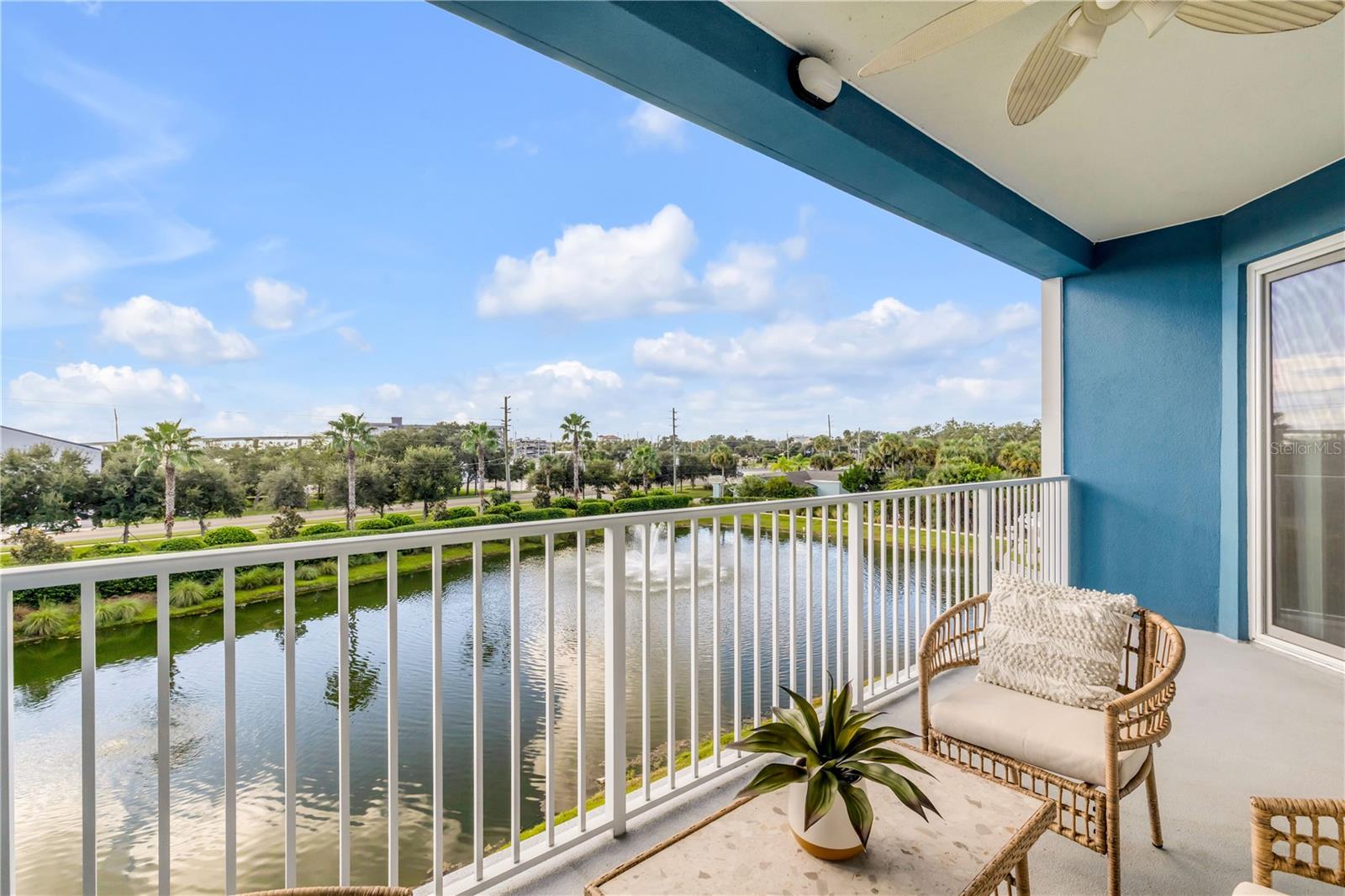 Back patio with pond and Marina view