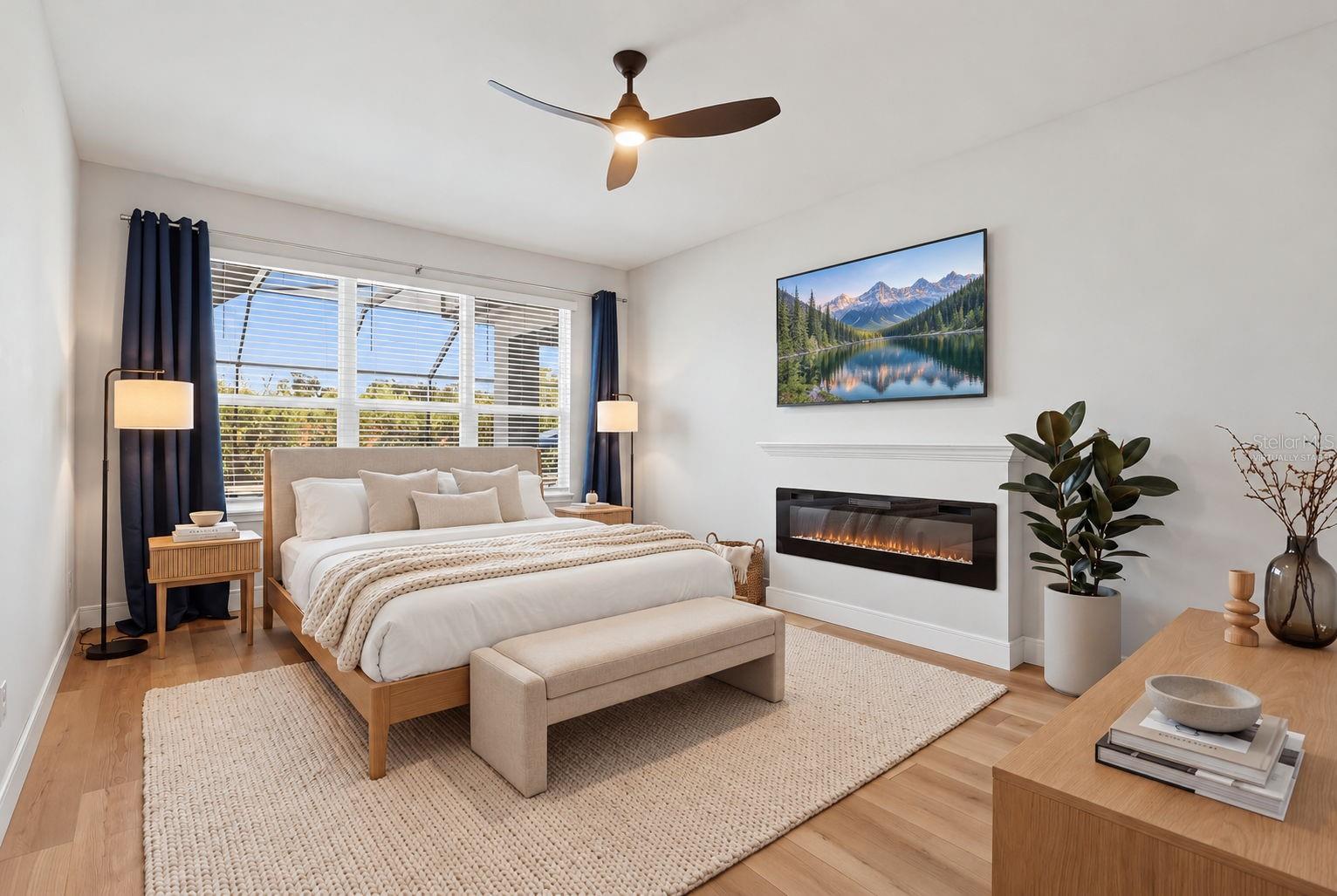 Virtually staged primary bedroom