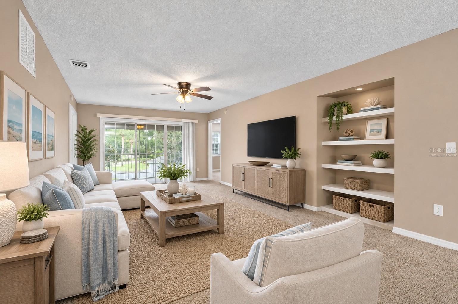 virtually staged coastal living space