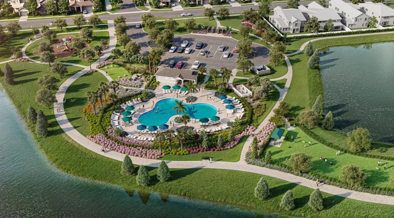 Lakeside at Satilla Community Pool, Playground, Dog Park and Walking Trail (Aerial View)