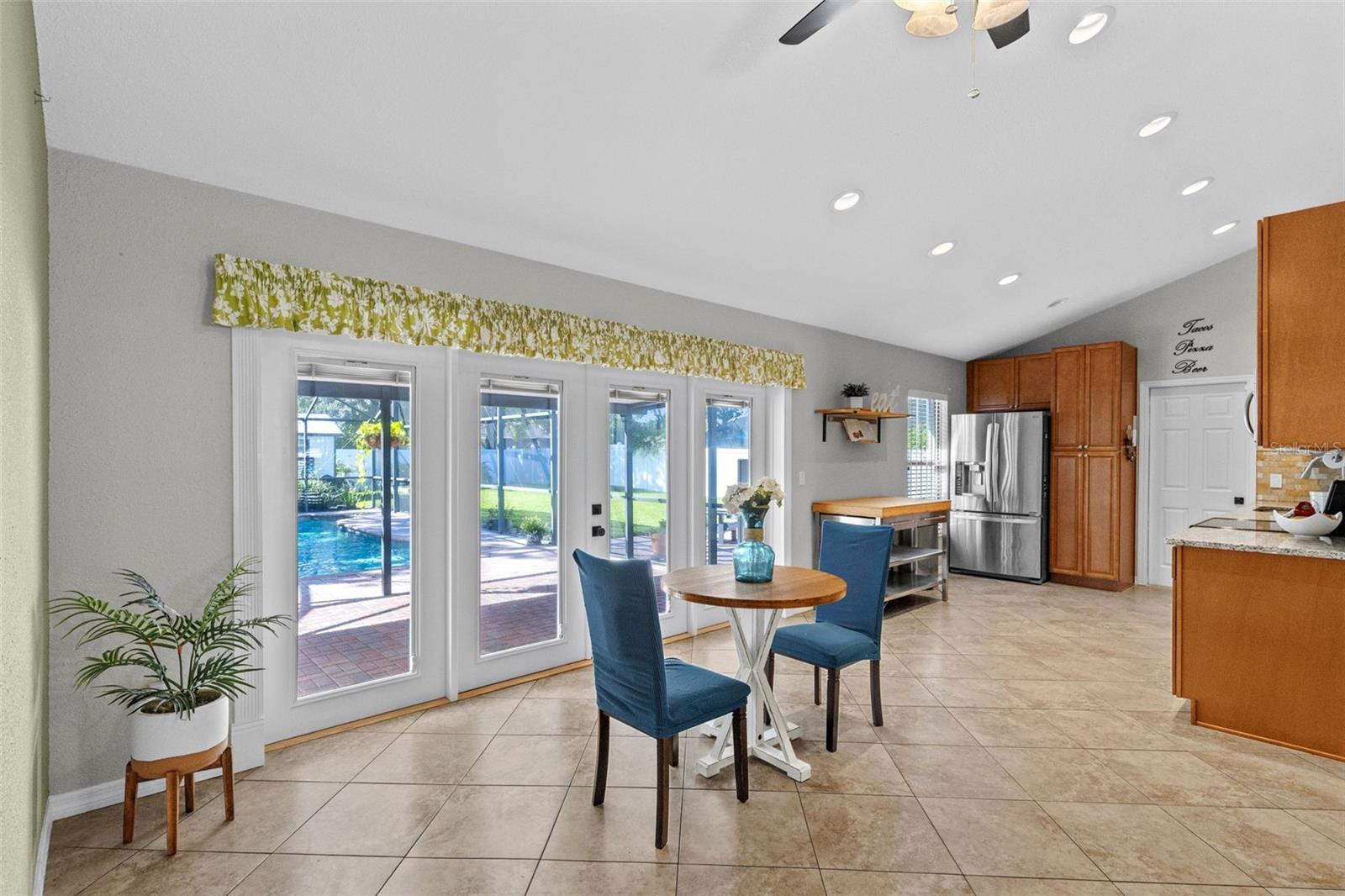 Dining space w/Blinds in glass french doors