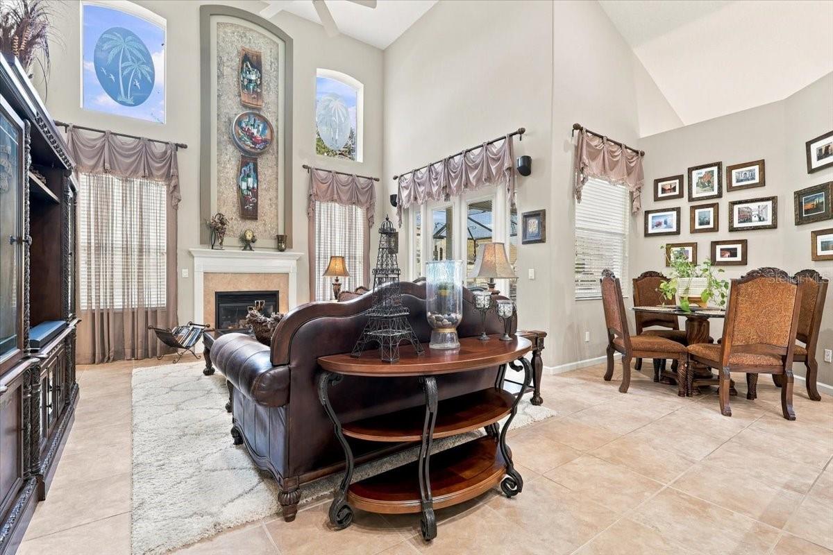 Two story family room.