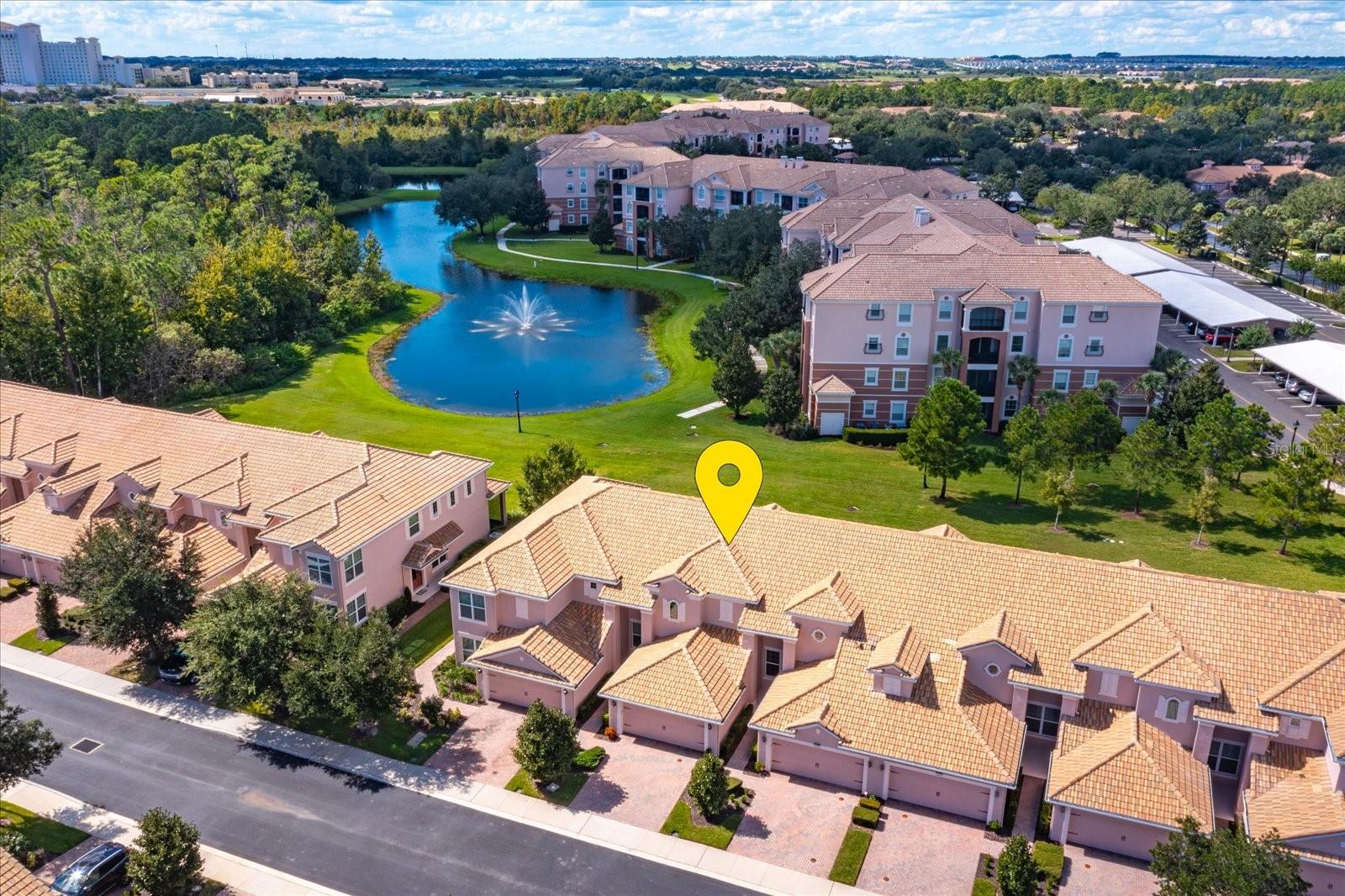 Aerial with pond & fountain