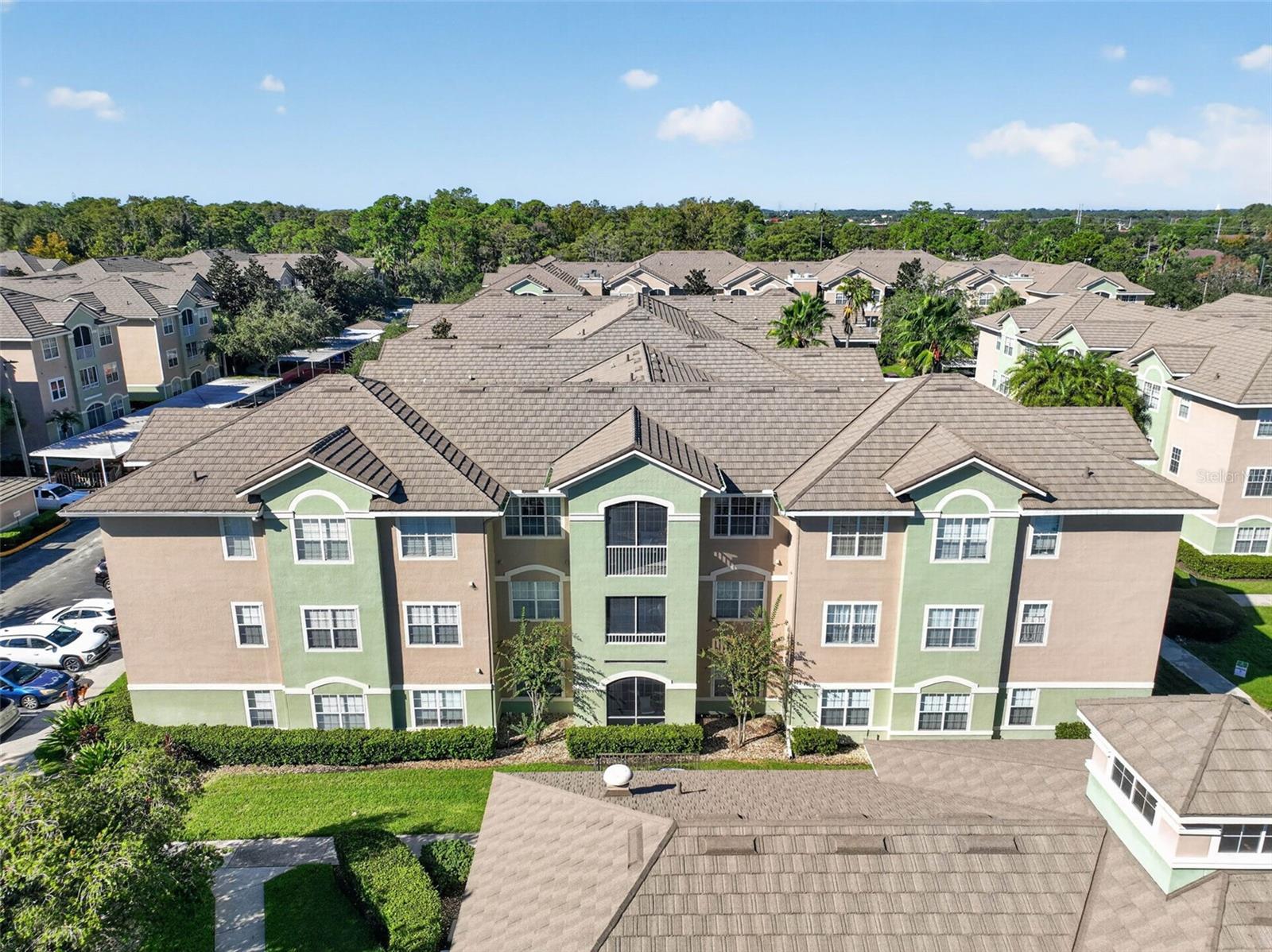 Aerial front view of building