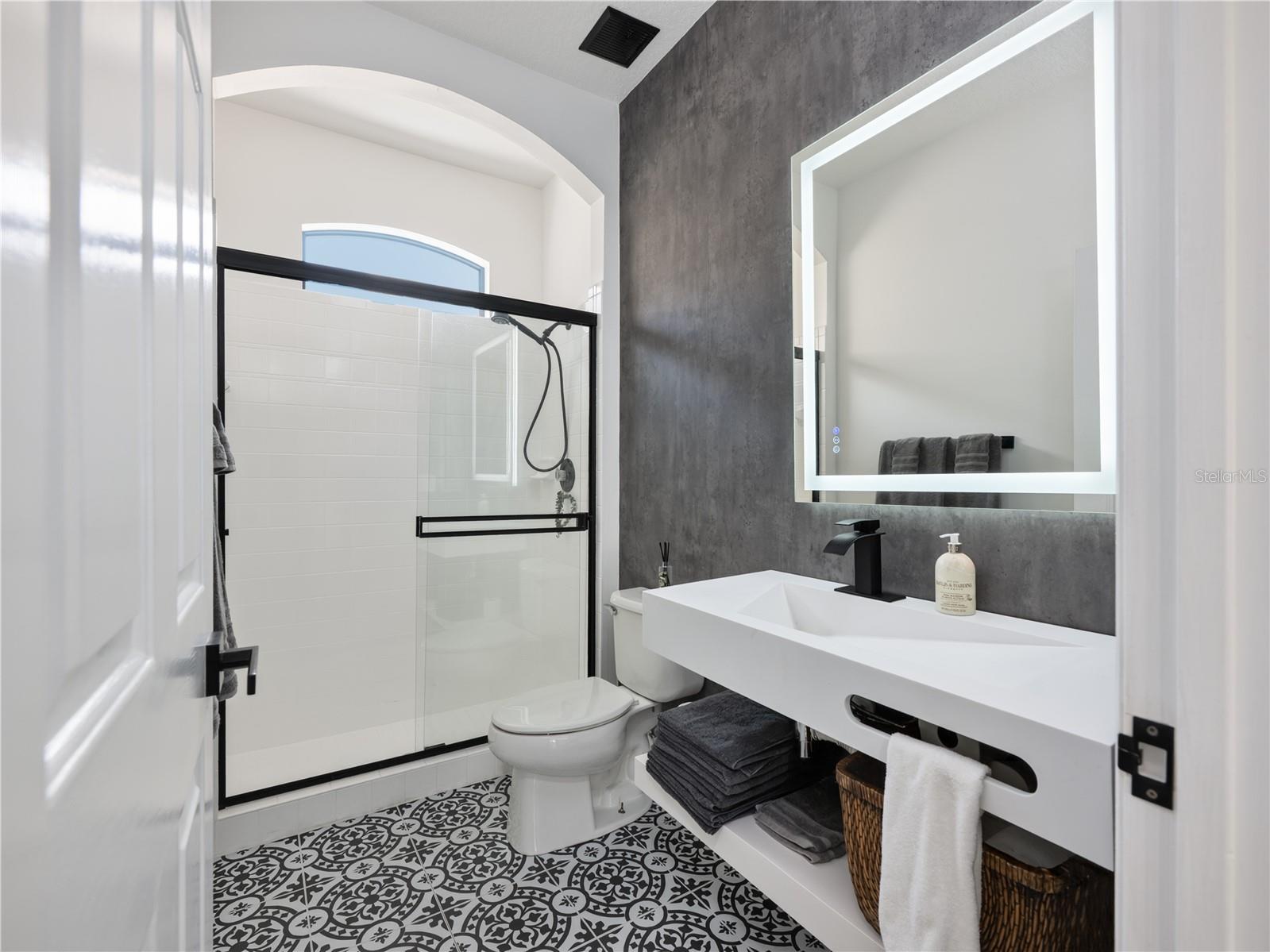 The guest bath by the office/bedroom 4 is a work of art!