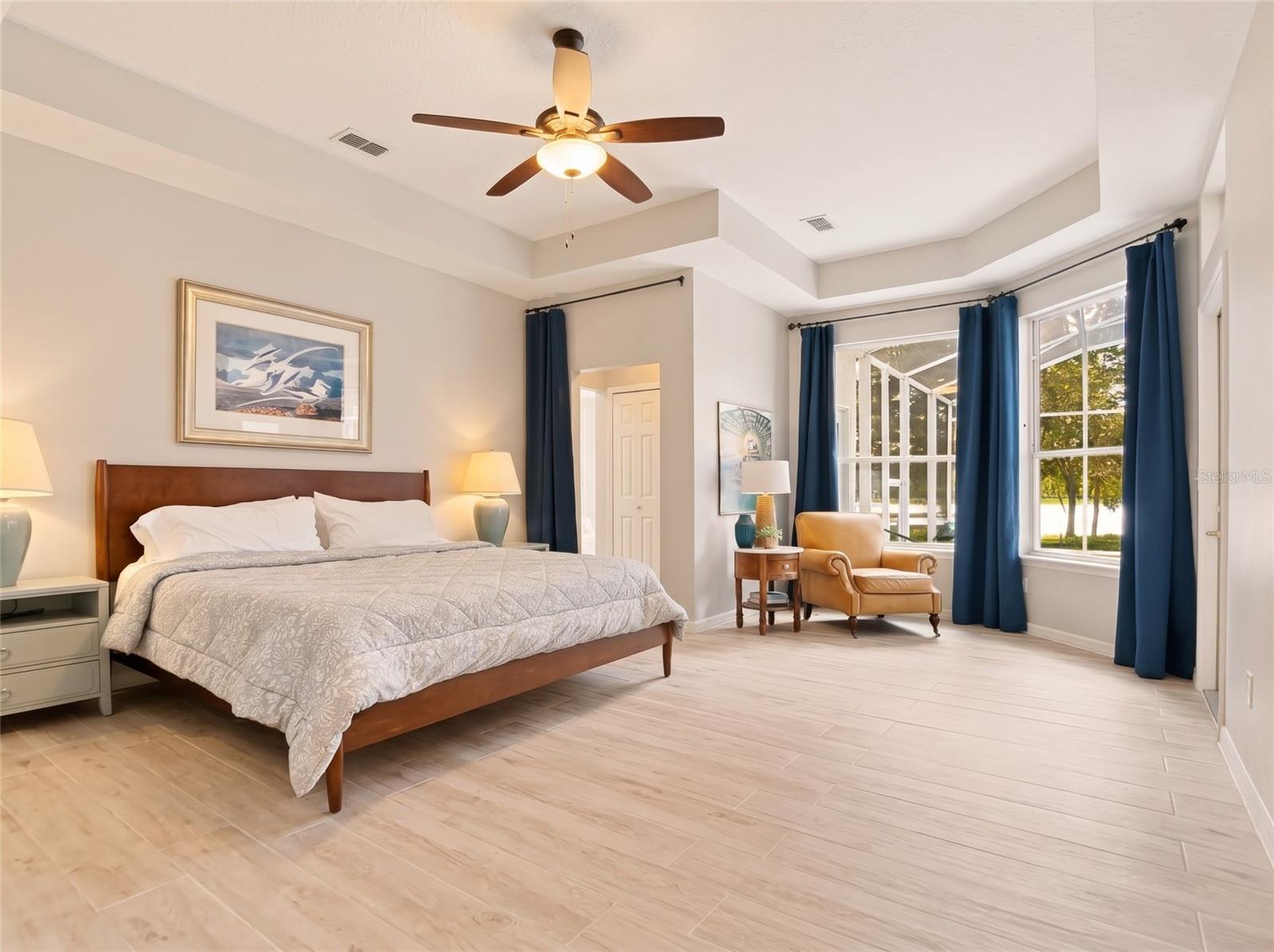 Primary bedroom with lake views