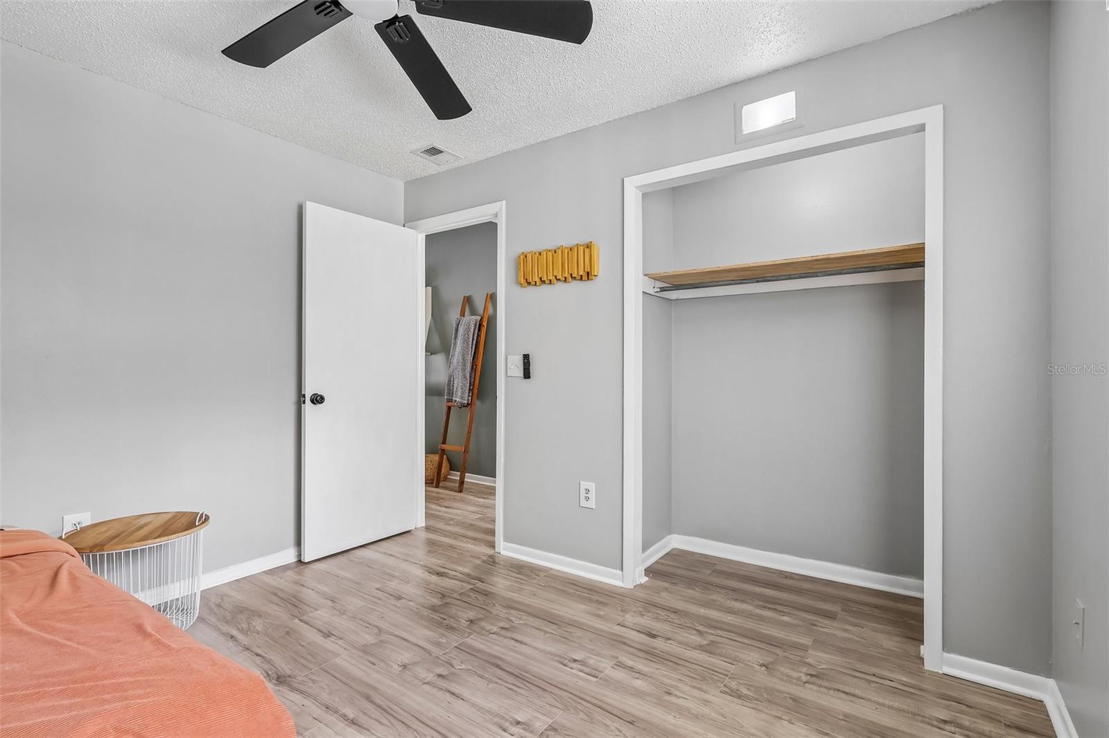 Bedroom 3 a nice sized closet and a ceiling fan. Great for kids, guests, or even an office.