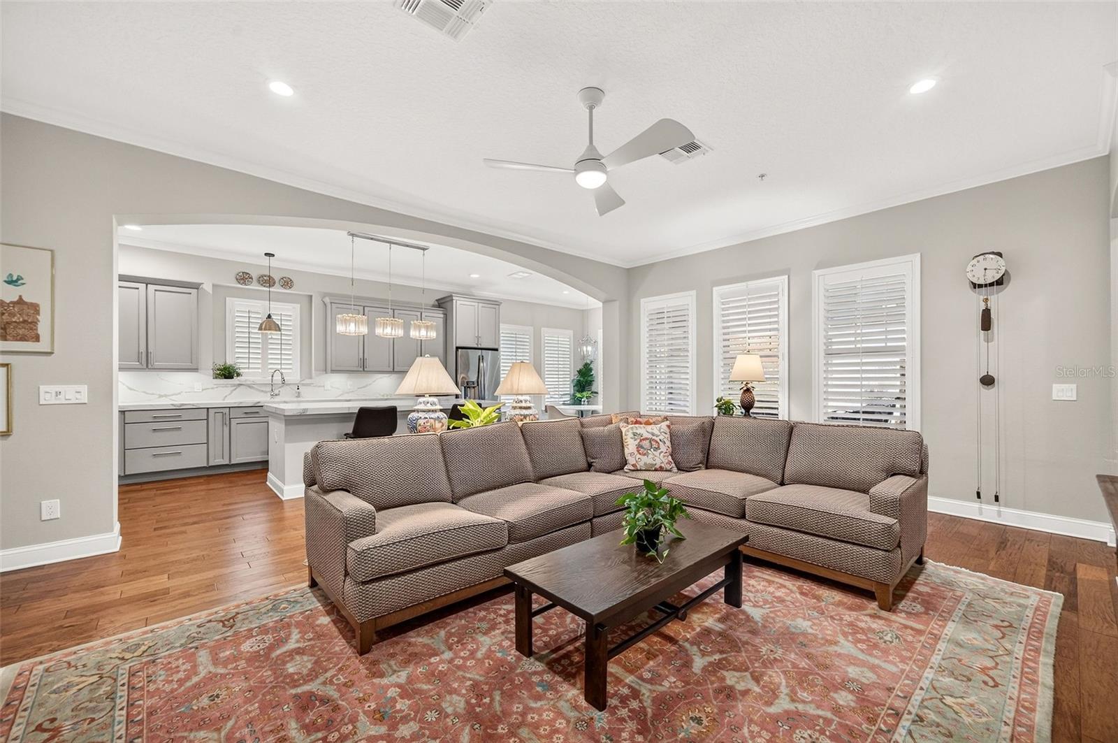Kitchen overlooks Family Room