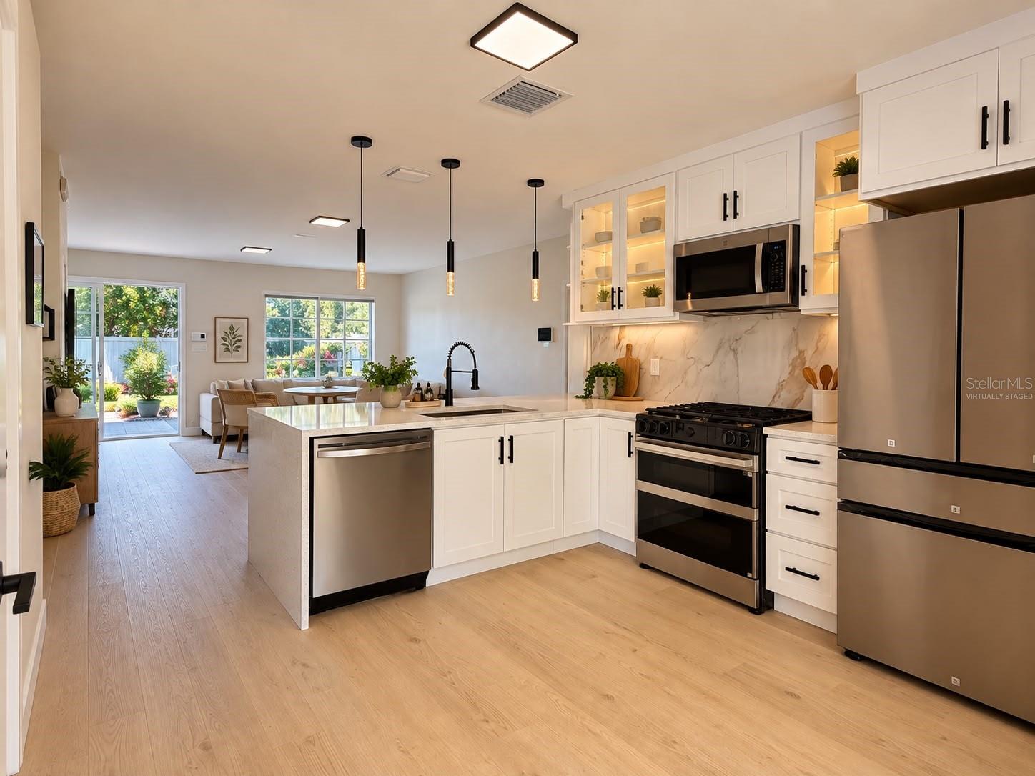 Virtually Staged Living Room and Kitchen