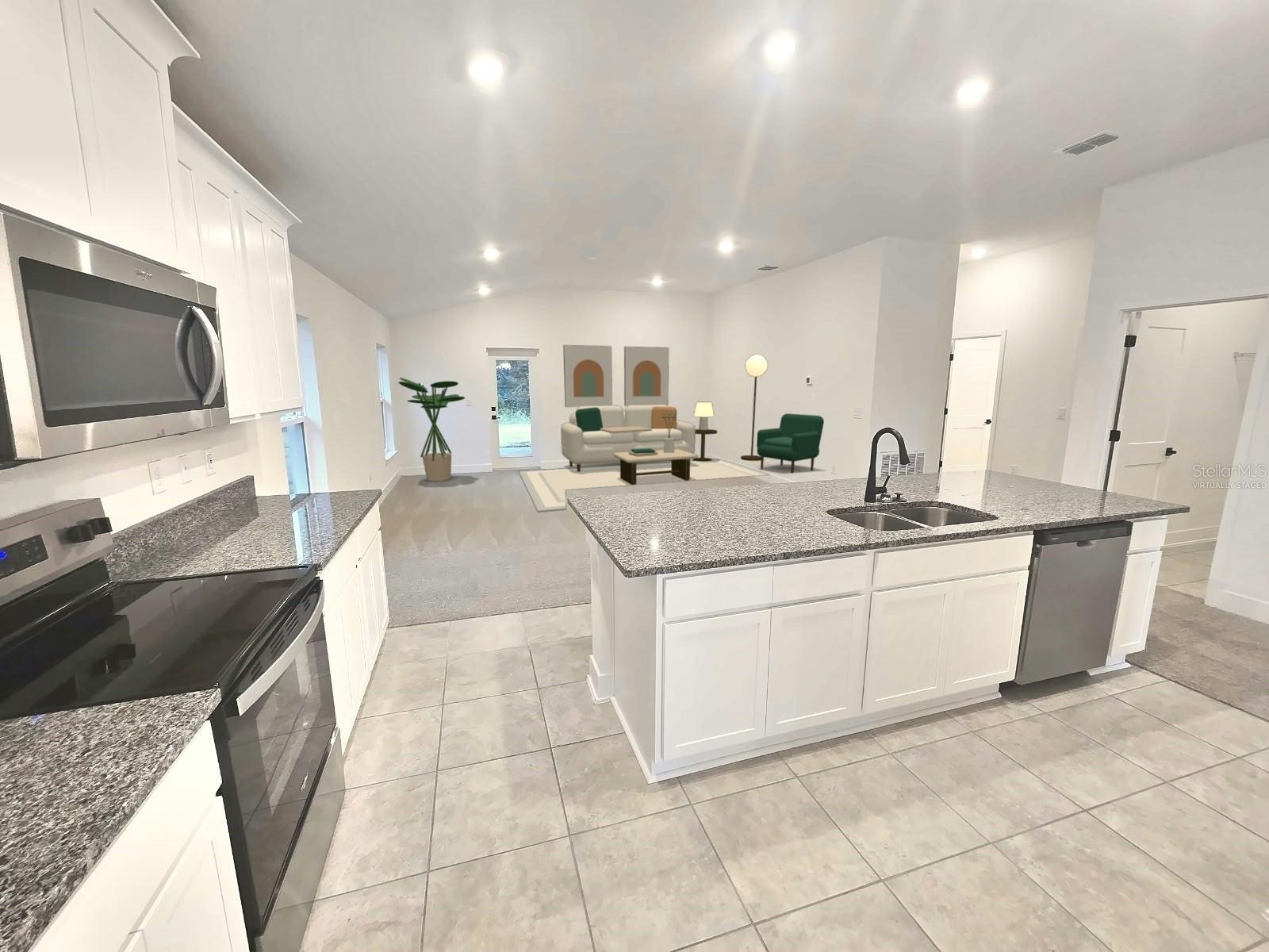 Kitchen and family room - virtually staged