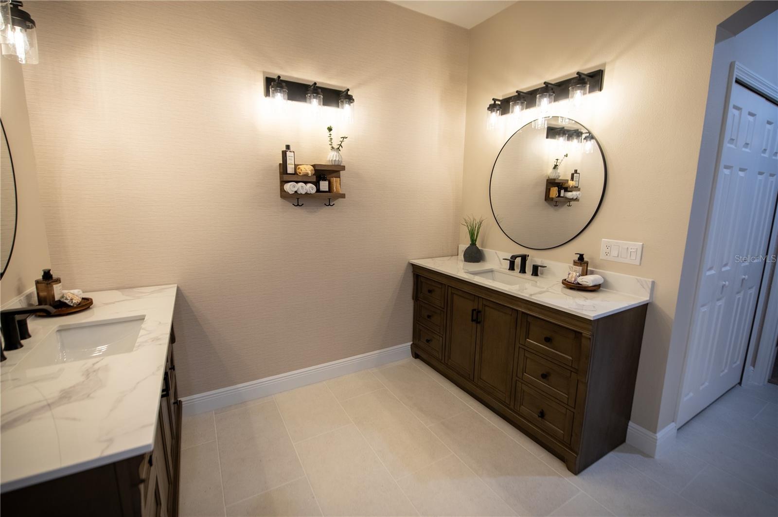 new tile & shower & duel vanities