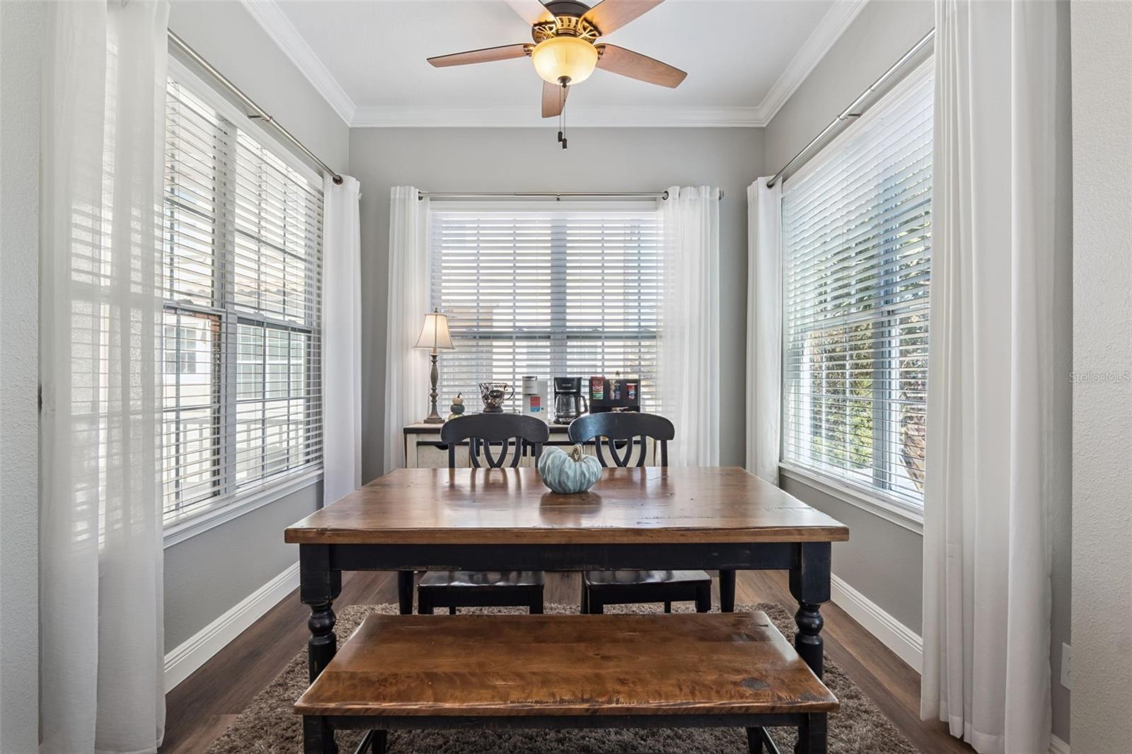 Dining area with park views