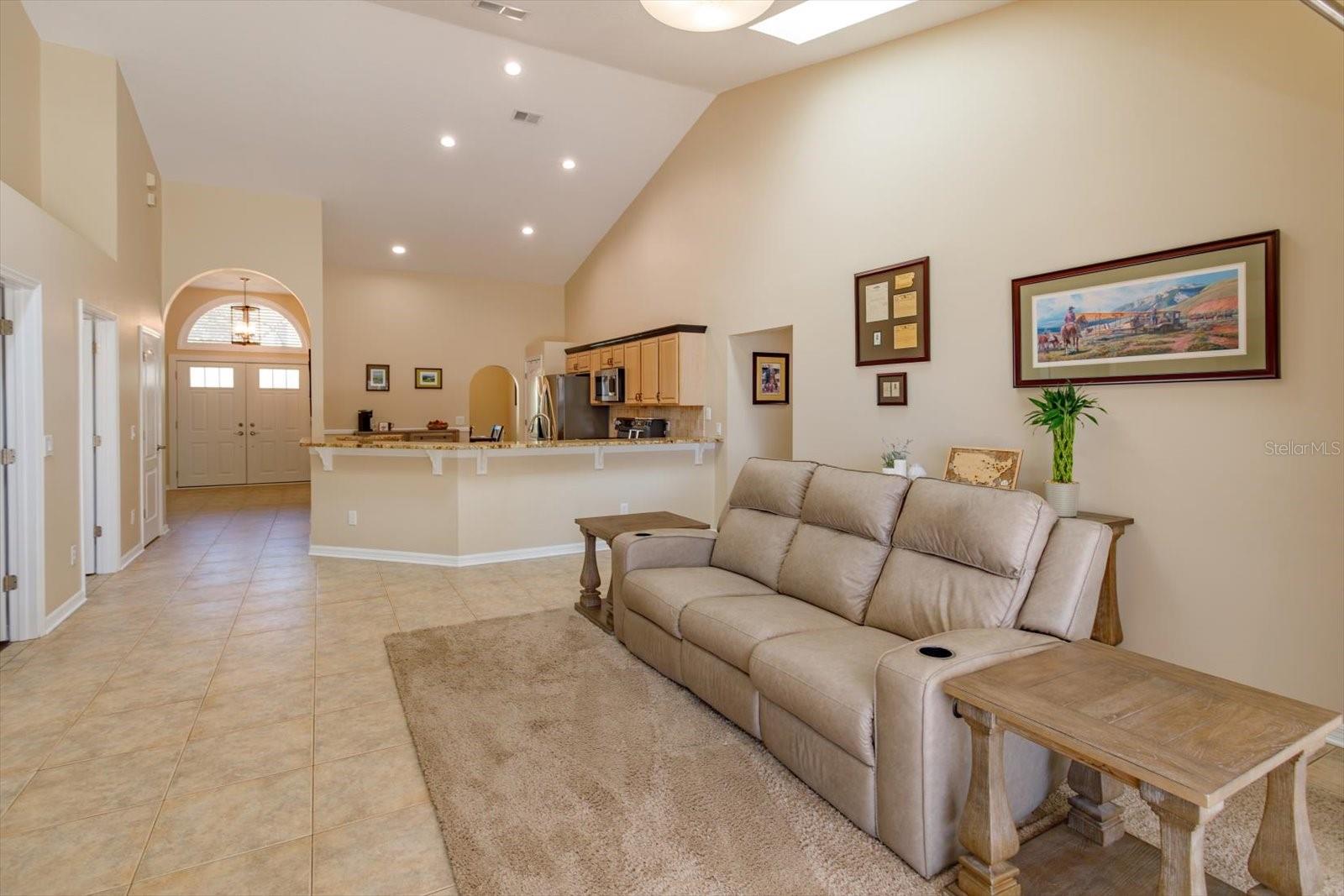 Open floorplan with tile floors throughout