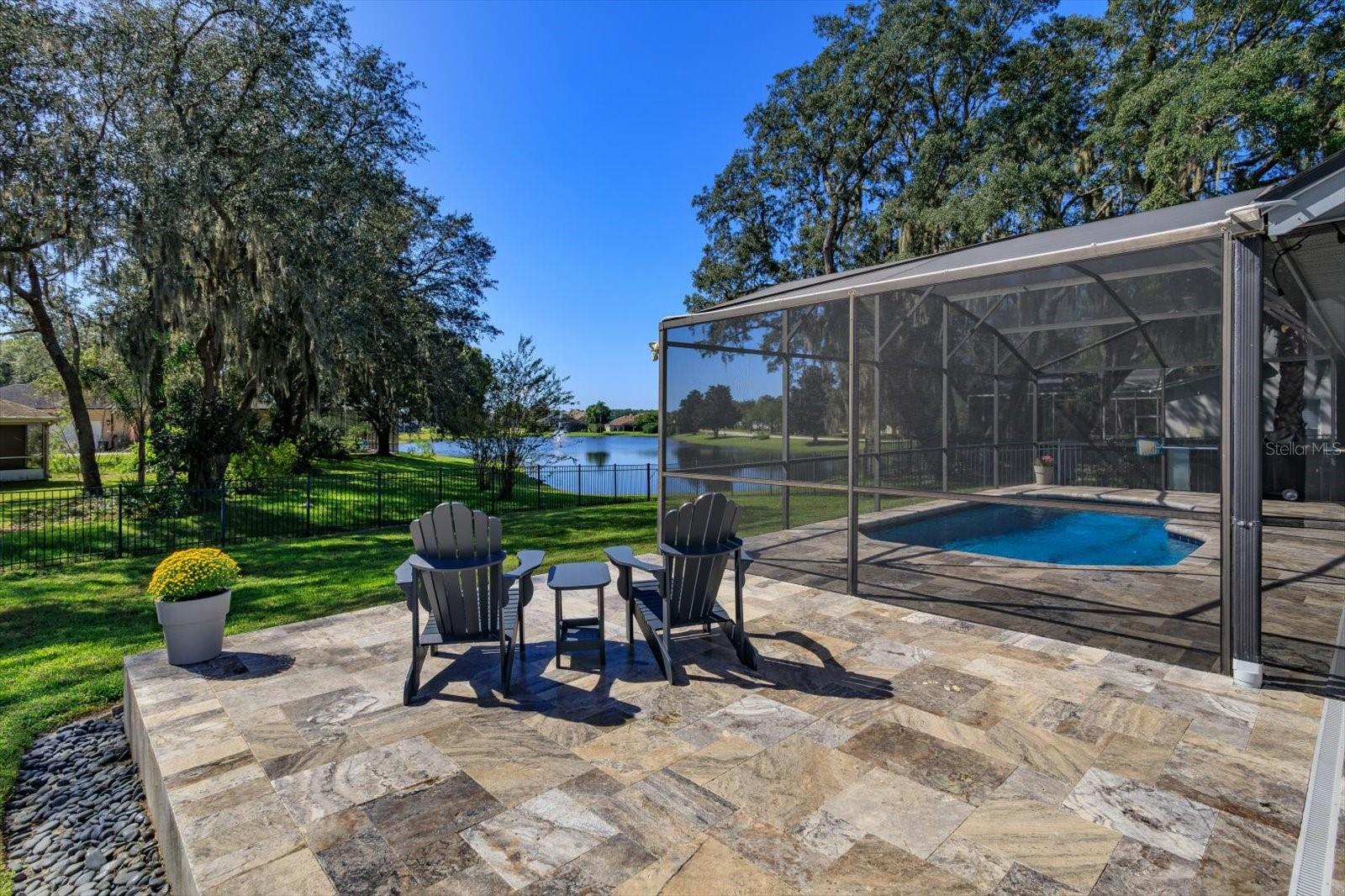 Open Travertine paver patio