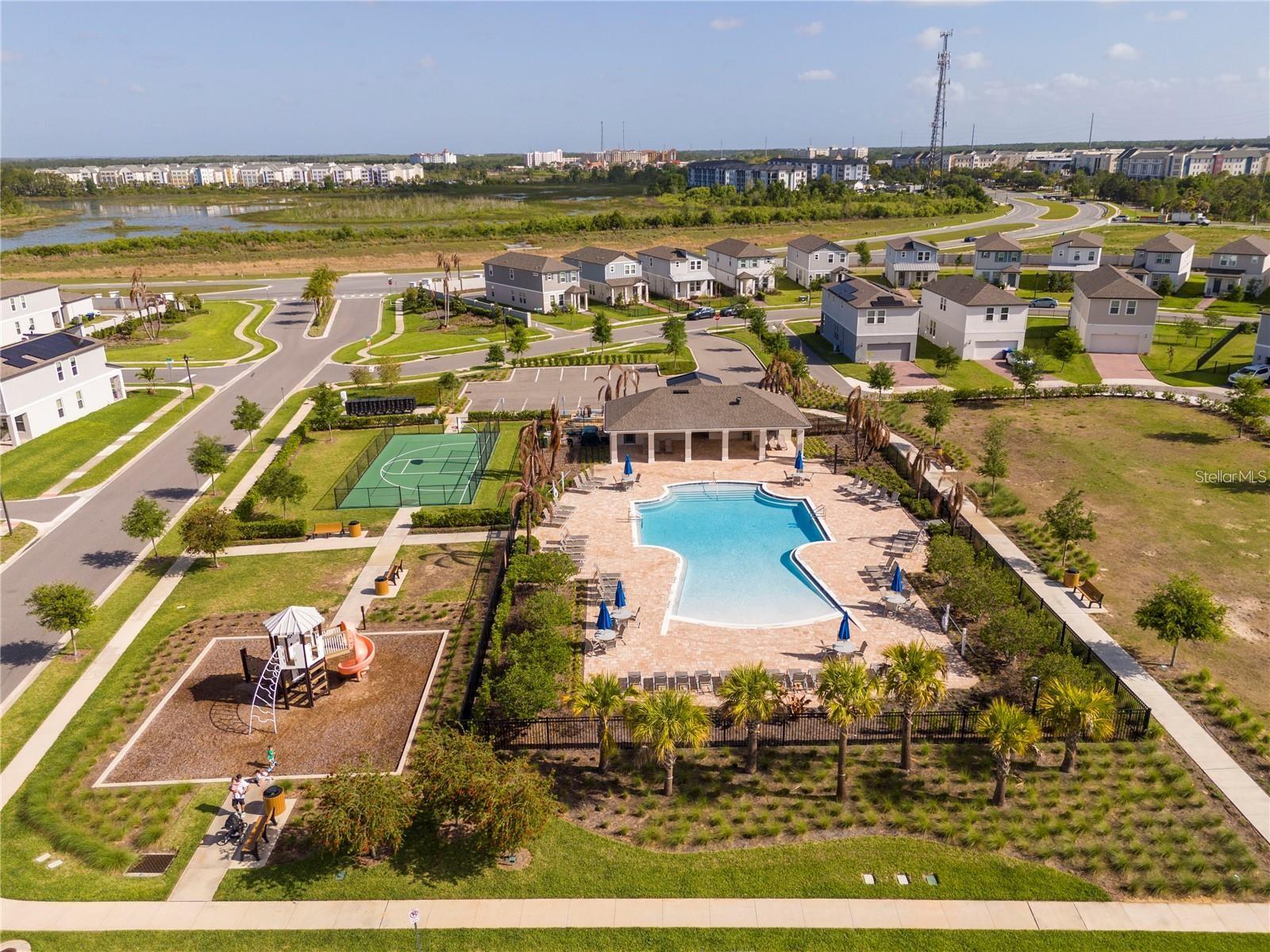 Aerial overview of the community amenities