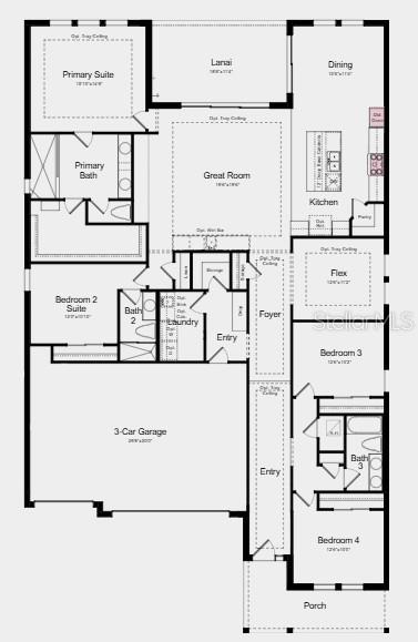 Floor Plan - Additional Highlights Include: tray ceiling package, whole house 8' interior doors, outdoor kitchen rough-in, and prewired for future pool and spa