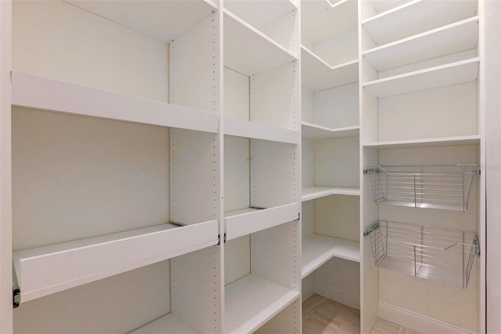 Large walk-in pantry with new shelving