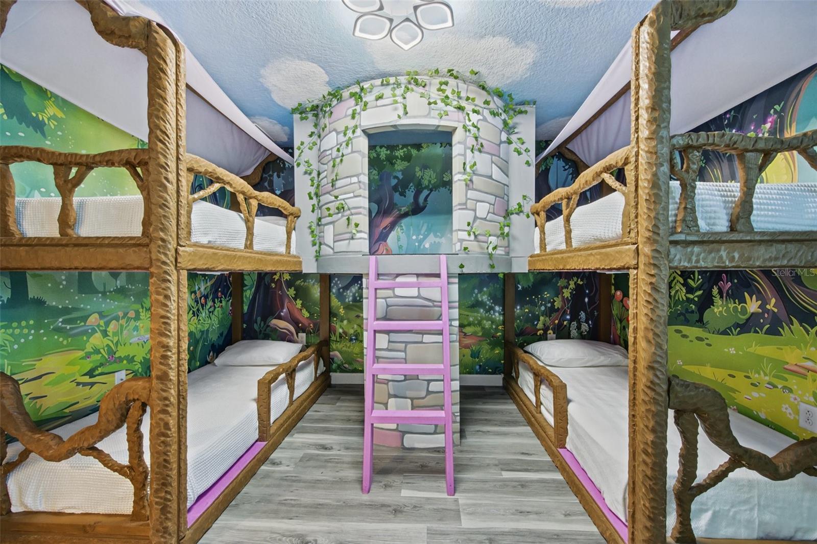 Forest-themed bunk room