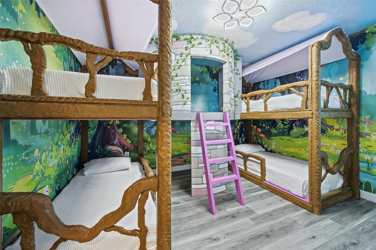 Forest-themed bunk room