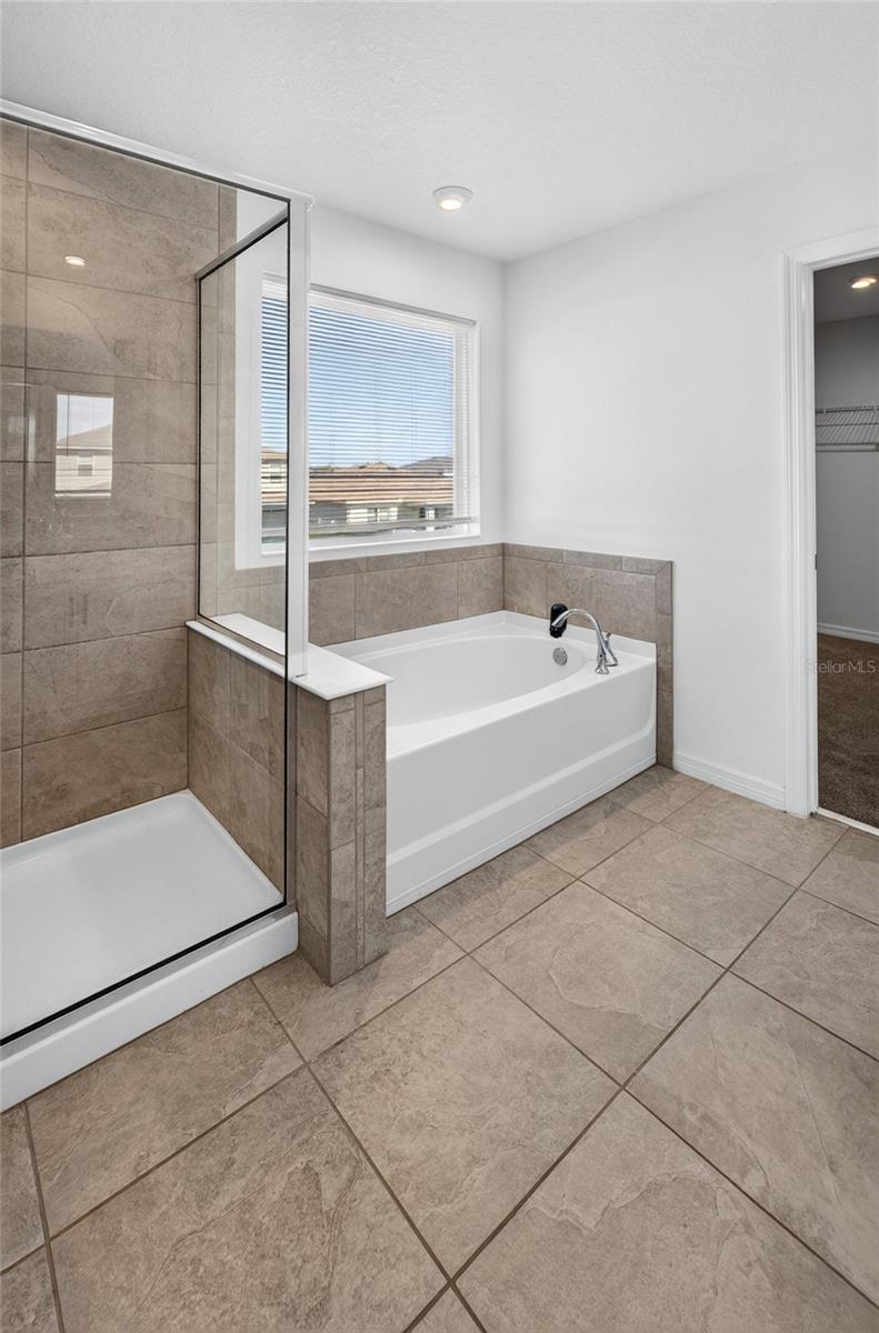 Primary bathroom shower and tub