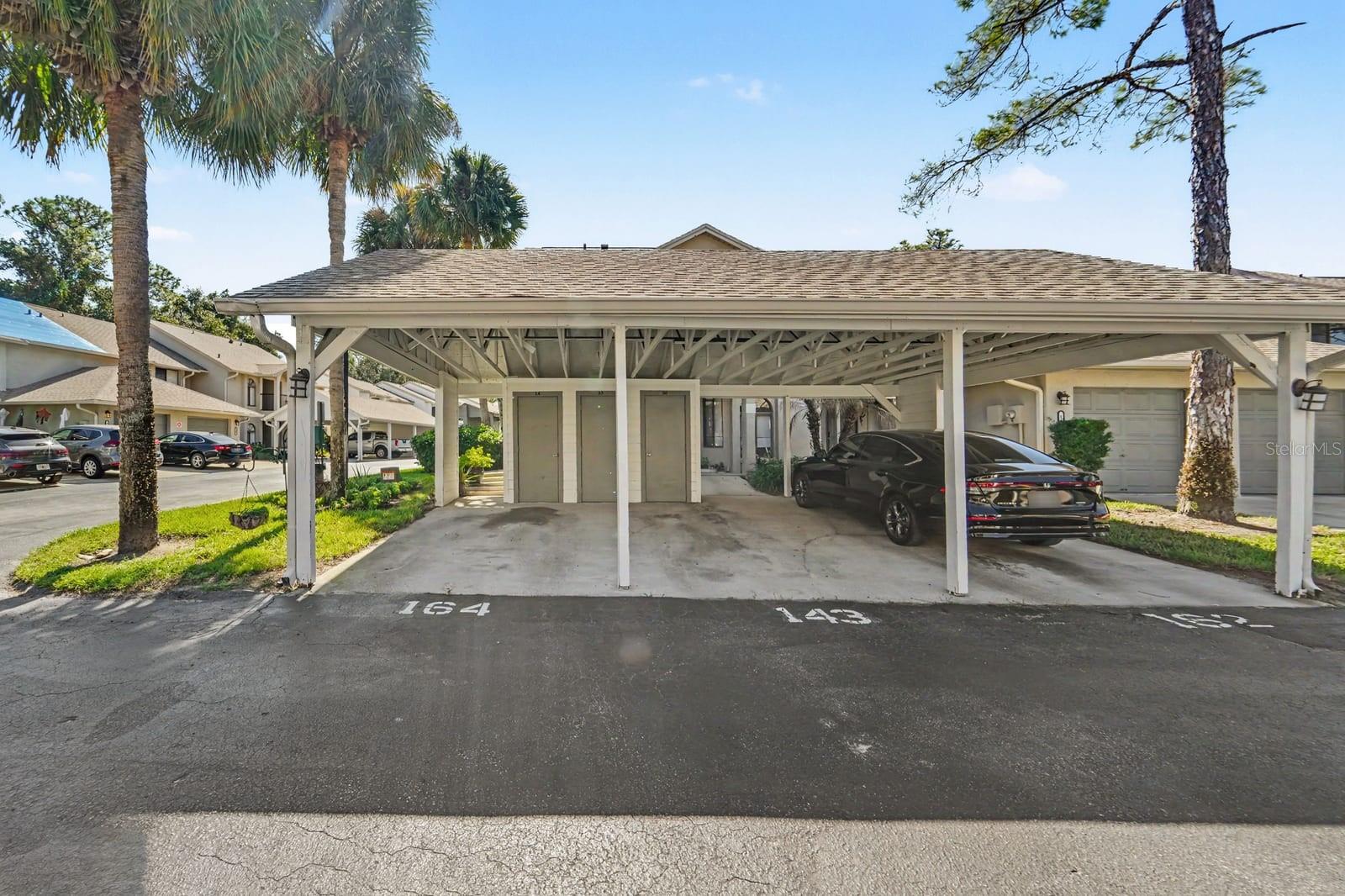 Covered Carport with Multiple Parking Spaces and Tropical Landscaping