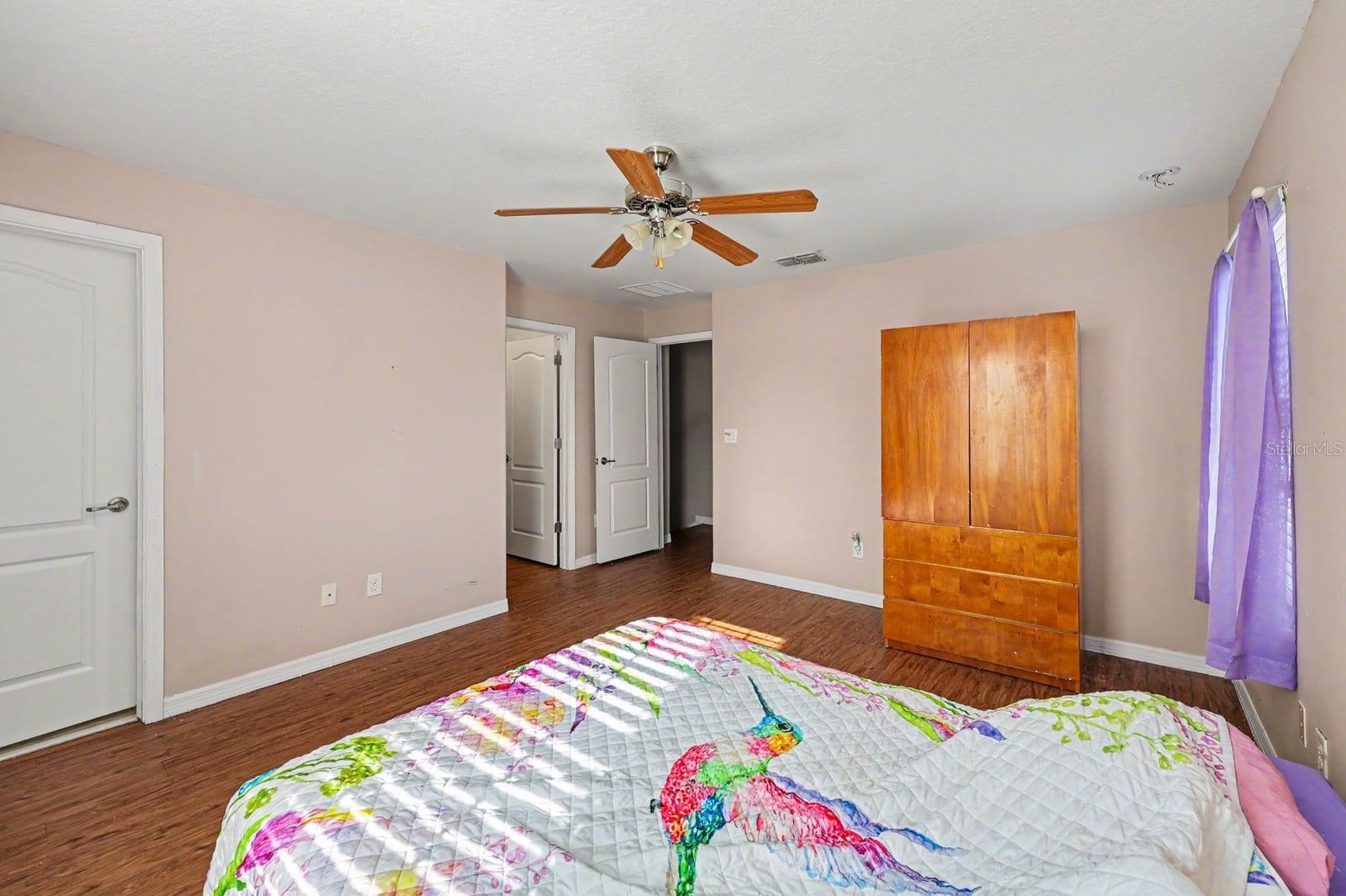 Master Suite with Walk-In Closets, Multiple Doors & Wood Flooring