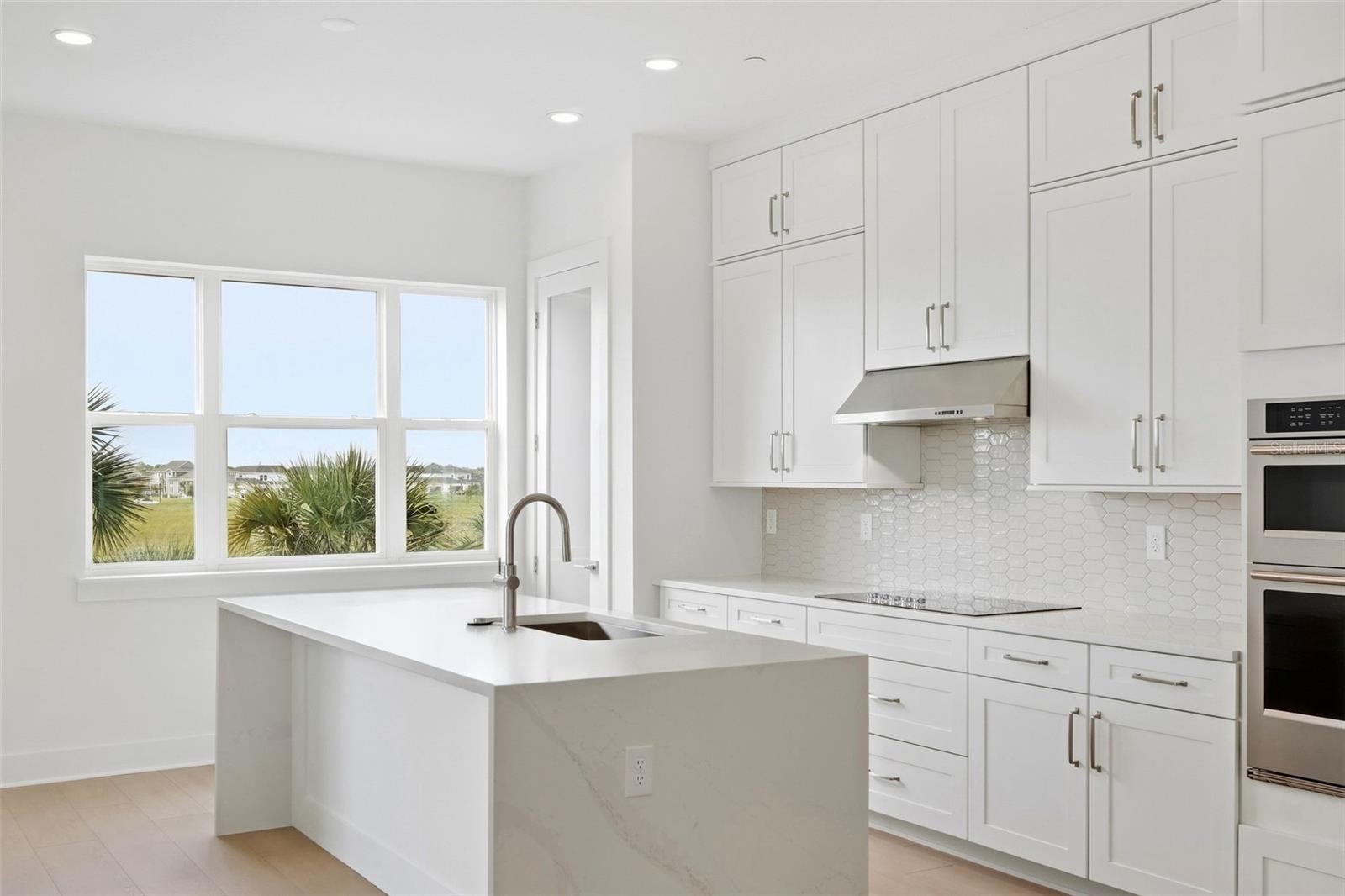 Waterfall island in kitchen